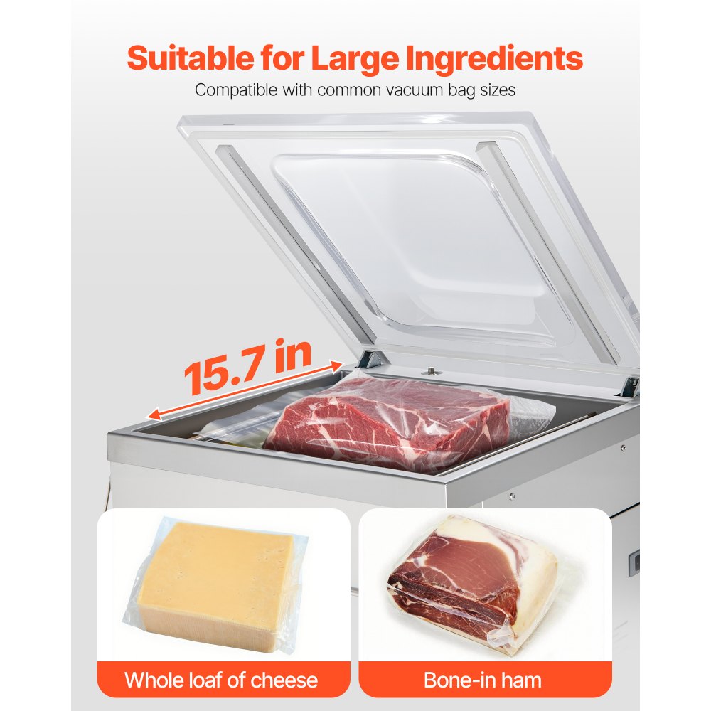 VEVOR Chamber Vacuum Sealer, 600W Sealing Power, Vacuum Packing Machine for Wet Foods, Meats, Marinades and More, Compact Size with 400 mm Sealing Length, Applied in Home Kitchen and Commercial Use