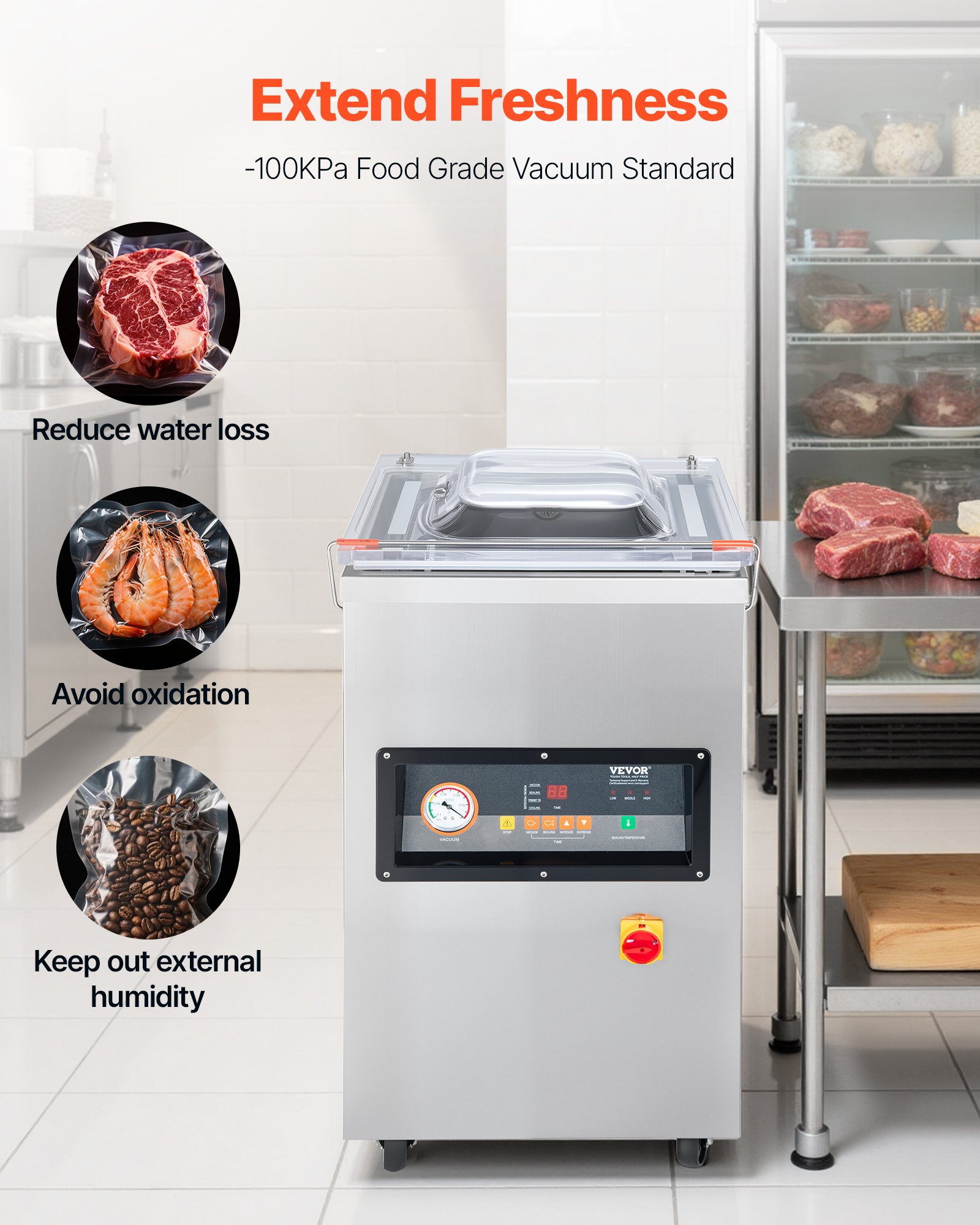 VEVOR Chamber Vacuum Sealer, 600W Sealing Power, Vacuum Packing Machine for Wet Foods, Meats, Marinades and More, Compact Size with 400 mm Sealing Length, Applied in Home Kitchen and Commercial Use