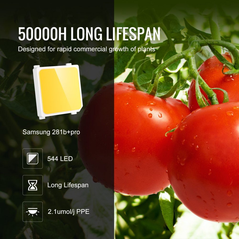 VEVOR LED Grow Light, 200W Full Spectrum Dimmable, High Yield Samsung 2B1B Diodes Growing Lamp for Indoor Plants Seedling Veg and Bloom Greenhouse Growing, Daisy Chain Driver for 2x4/3x3 ft Grow Tent