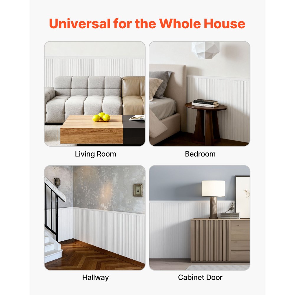 VEVOR Wall Molding Kit, Wainscoting Panels, Lightweight Paintable Polystyrene, Easy to Install,  Wide & Narrow Accent Wall Trim for Interior Décor Living Room, Bedroom, Home, White (197 x 98 cm )