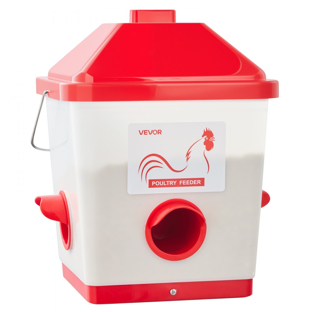 VEVOR Automatic Chicken Feeder, 18.14 kg Capacity, Large Gravity Hanging Poultry Feeder Dispenser with Handle, No Waste Rainproof Design, 3 Feeding Ports, Inside or Outside Hen Coop, for Chickens