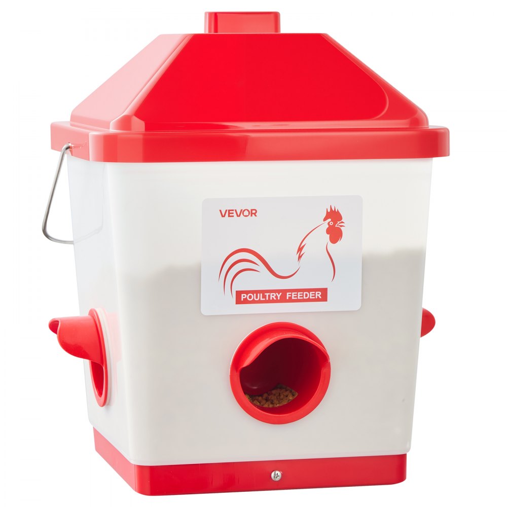 VEVOR Automatic Chicken Feeder, 18.14 kg Capacity, Large Gravity Hanging Poultry Feeder Dispenser with Handle, No Waste Rainproof Design, 3 Feeding Ports, Inside or Outside Hen Coop, for Chickens