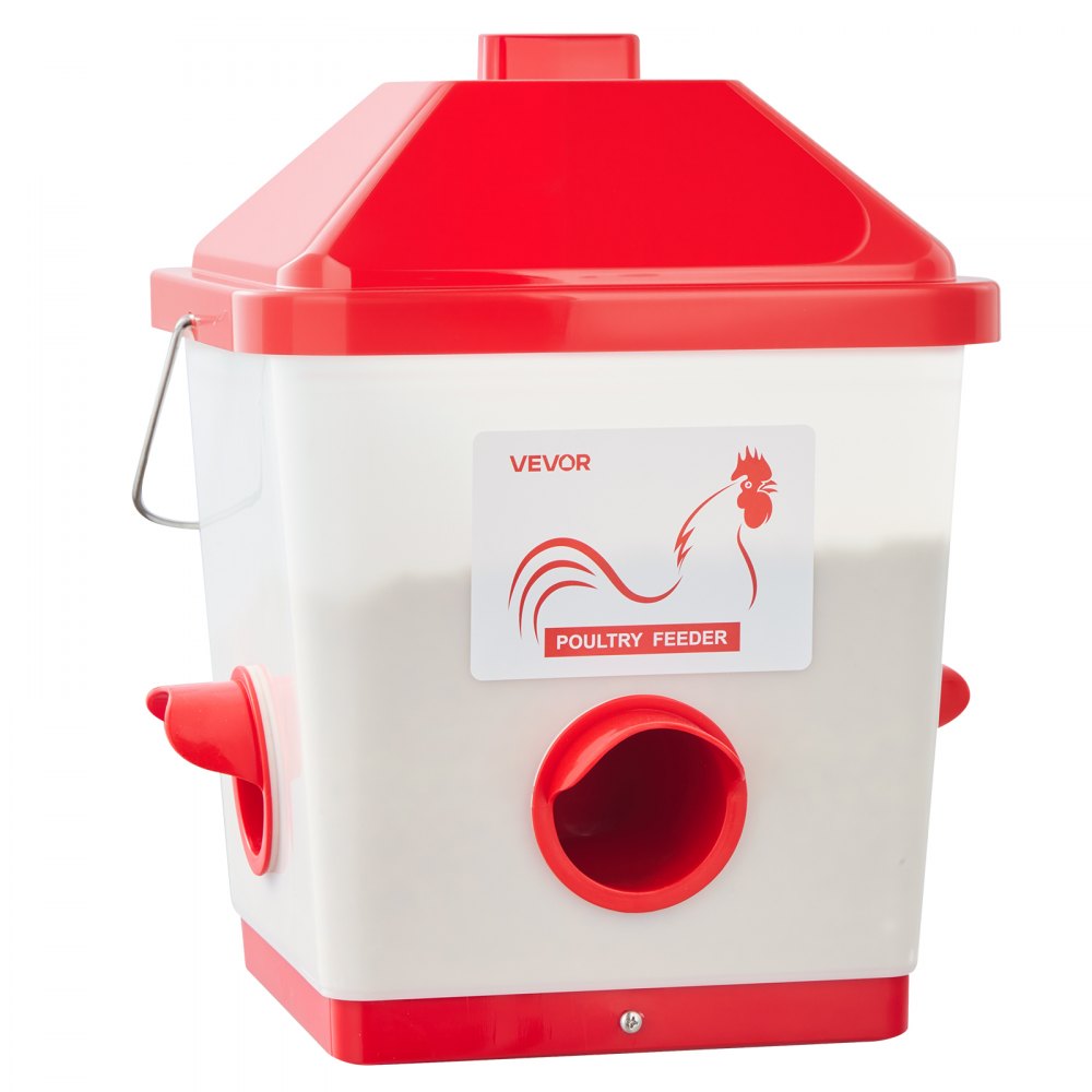 VEVOR Automatic Chicken Feeder, 18.14 kg Capacity, Large Gravity Hanging Poultry Feeder Dispenser with Handle, No Waste Rainproof Design, 3 Feeding Ports, Inside or Outside Hen Coop, for Chickens