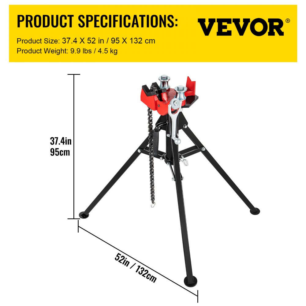 VEVOR Modell TP-425 Transportabler Kettenschraubstock Rohrschraubstock Kettenrohrschraubstock aus Stahl, Dreifuß-Arbeitsgerät 3,2-127mm, für Mechaniker Elektriker Sanitärhandwerker