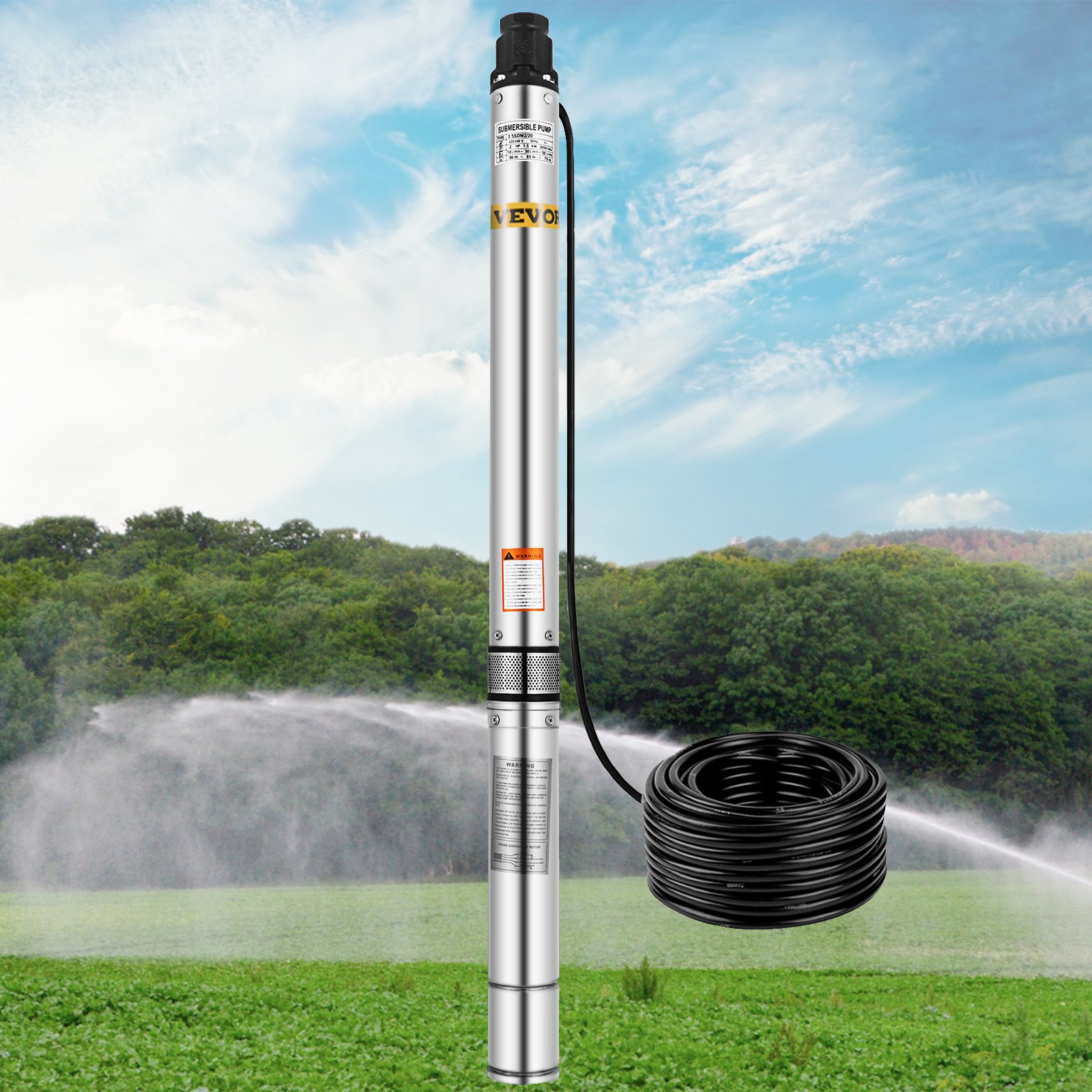 3,5" Edelstahl Tiefbrunnenpumpe Tauchpumpe 3,5zoll, 1500w, 230v, 4500 L/h, 9 Bar