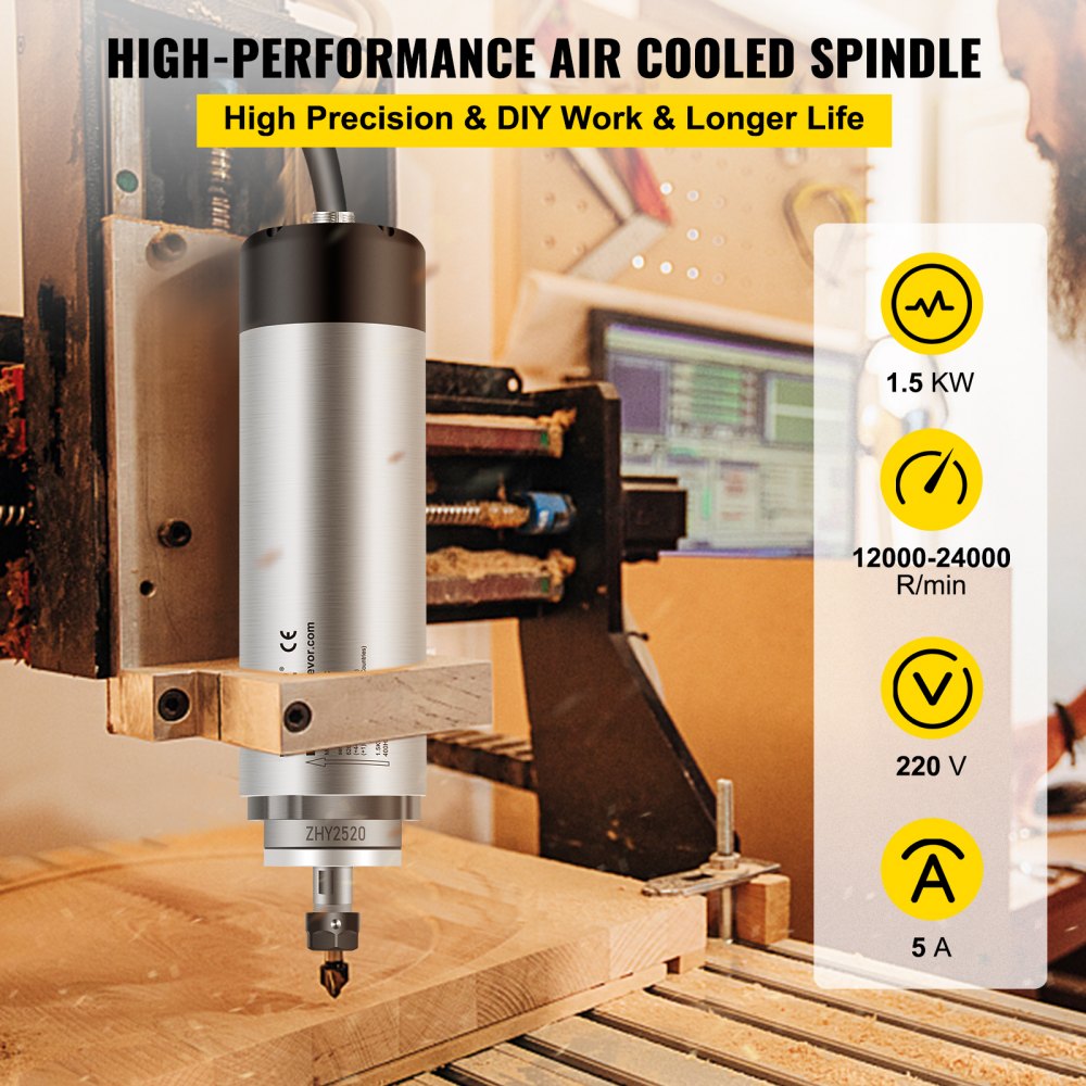 VEVOR Spindelmotor CNC Spindelmotor Luftgekühlte 1,5 Kw, Luftkühlung Spindelmotor 220 - 250 V Luftgekühlter Motor für CNC Spannzangenfutter 8000-24000 U/min Air Cooled Spindle Motor Wind Cooled