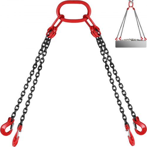 VEVOR Kettengehänge Anschlagkette  aus G80 Mn-Stahl 8 mm x 1,5 m mit 4 Kettenwurzel Krangehänge Gabelkopfhaken Güteklasse (1,5 m mit 5 T Tragfähigkeit) für Maschinen, Fabriken, Lagerhäusern, Garagen
