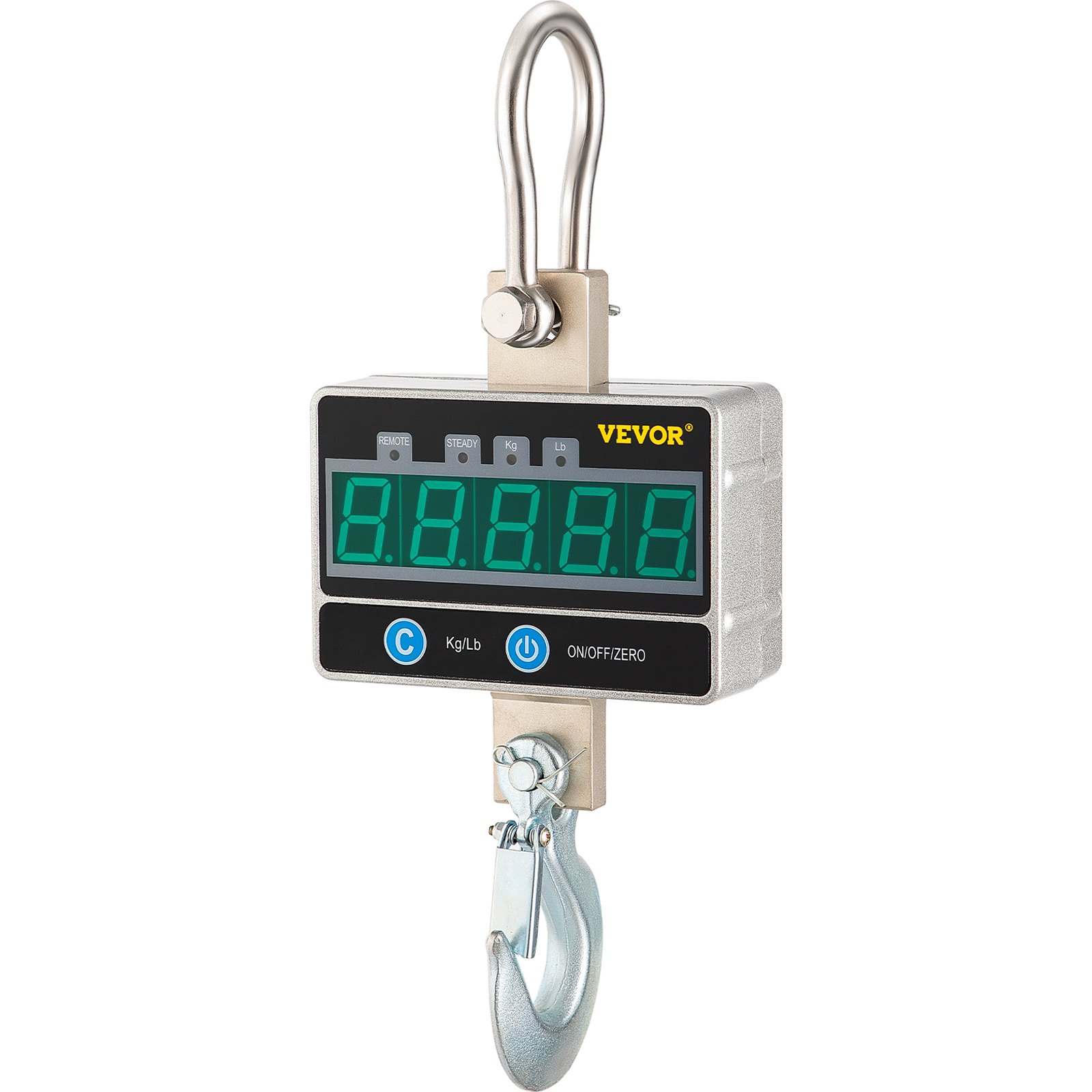 VEVOR Wildwaage Digital 1 000 KG, Hängewaage Digital mit Hohe Genauigkeit, Elektronische Kranwaage Hängewaage Digitale Haken, Mini tragbare Hängewaage mit LCD Anzeige für Koffer, Fischerei(Silber)