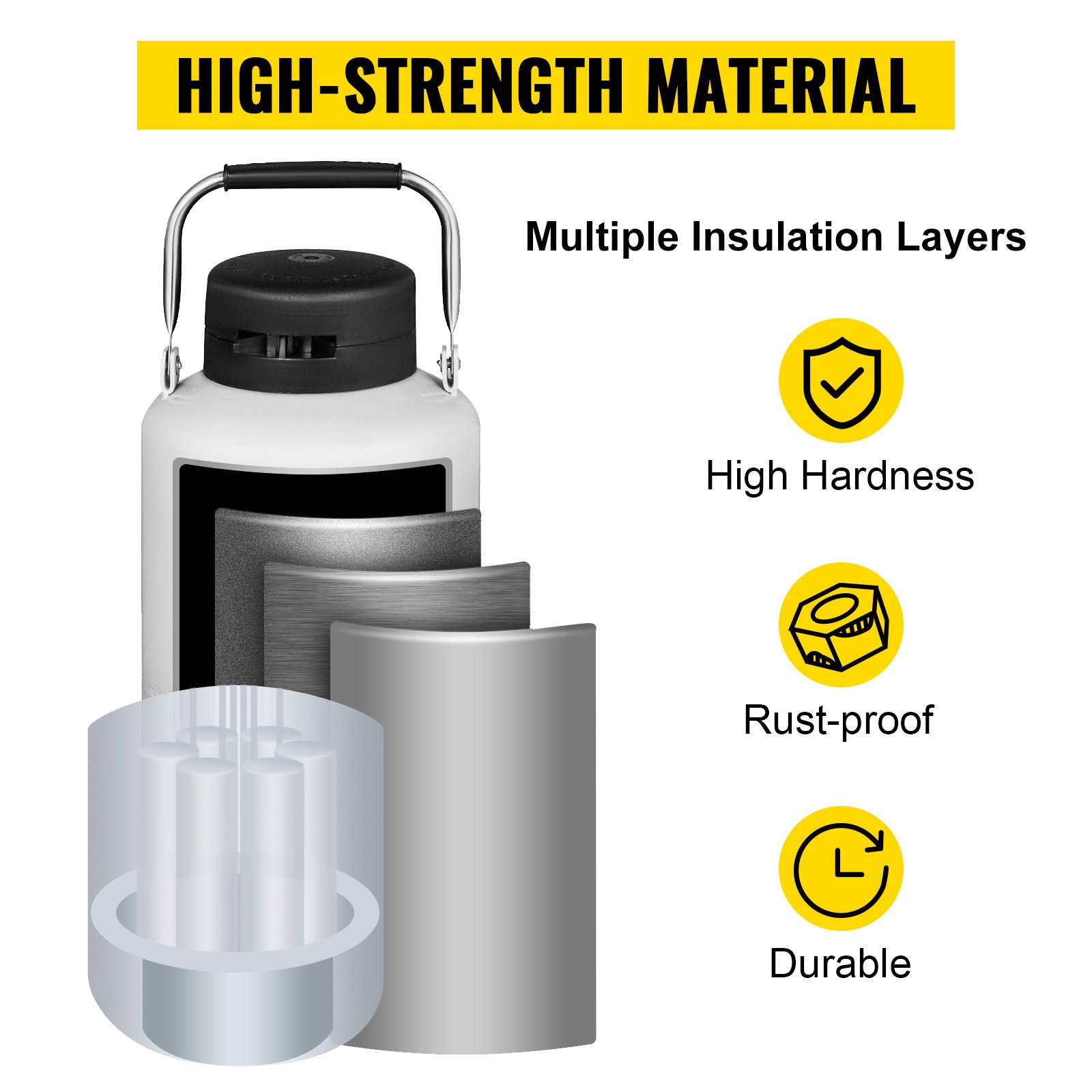 VEVOR Stickstoffbehälter 10 L, Liquid Nitrogen Container aus Luftfahrtaluminium, Liquid Nitrogen Tank mit Abschließbarer Abdeckung, PU Stöpsel, Flüssigstickstoff Tank 6 Kanister, für Medizin