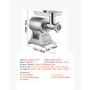 VEVOR Gewerblicher Fleischwolf Elektrisch 1100 W, 193 U/min Edelstahl-Fleischwolf Wurstfüller mit Lochscheiben und Stopfer, Hochleistungs-Fleischwolfmaschine Wurstfüllmaschine Silber