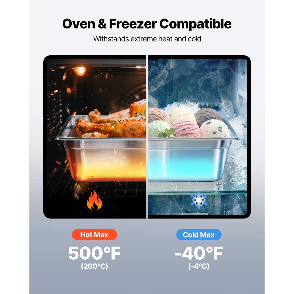 VEVOR Gastronormbehälter Hotelpfanne (volle Größe) 1 Packung 20,5 L Behälter, wiederverwendbare, rostfreie Catering-Aufbewahrung, Panierschale Speisebehälter für Party Restaurant Hotel Buffet