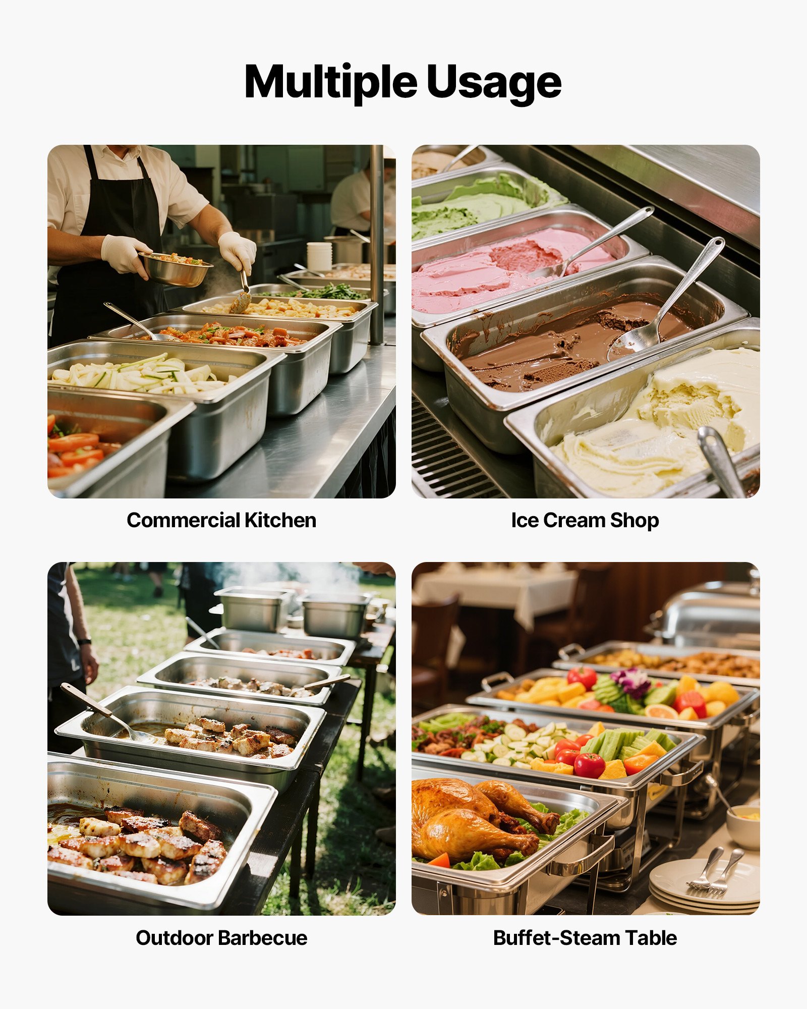 VEVOR Gastronormbehälter Hotelpfanne (volle Größe) 1 Packung 20,5 L Behälter, wiederverwendbare, rostfreie Catering-Aufbewahrung, Panierschale Speisebehälter für Party Restaurant Hotel Buffet