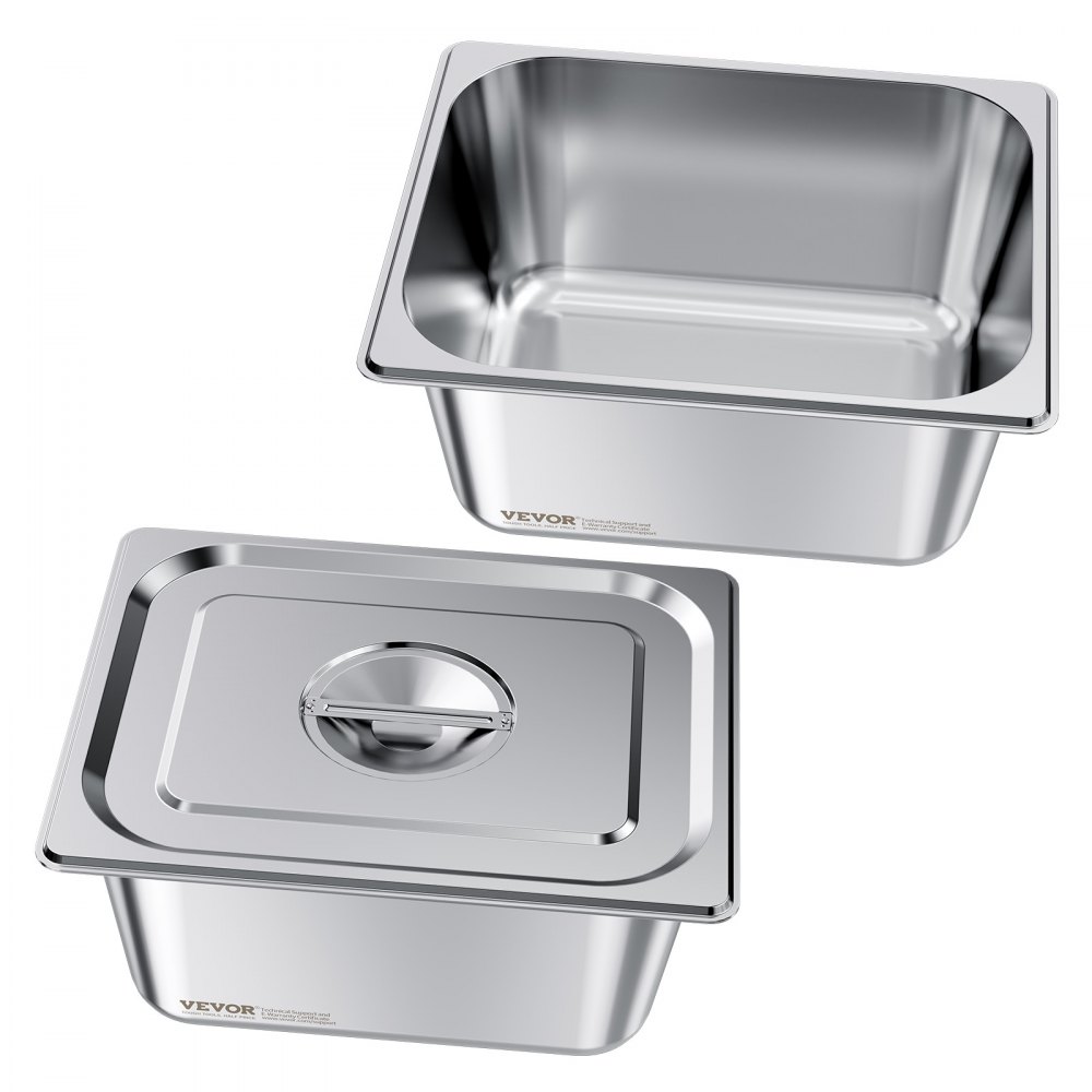 VEVOR Stainless Steam Hotel Pans with Lids, 1/2 Size x 148mm Deep, 9 L Table Steam Pans, Anti Jam Restaurant Supplies Reusable Catering Storage for Home, Party, Restaurant, Hotel, Buffet, 2 Pack