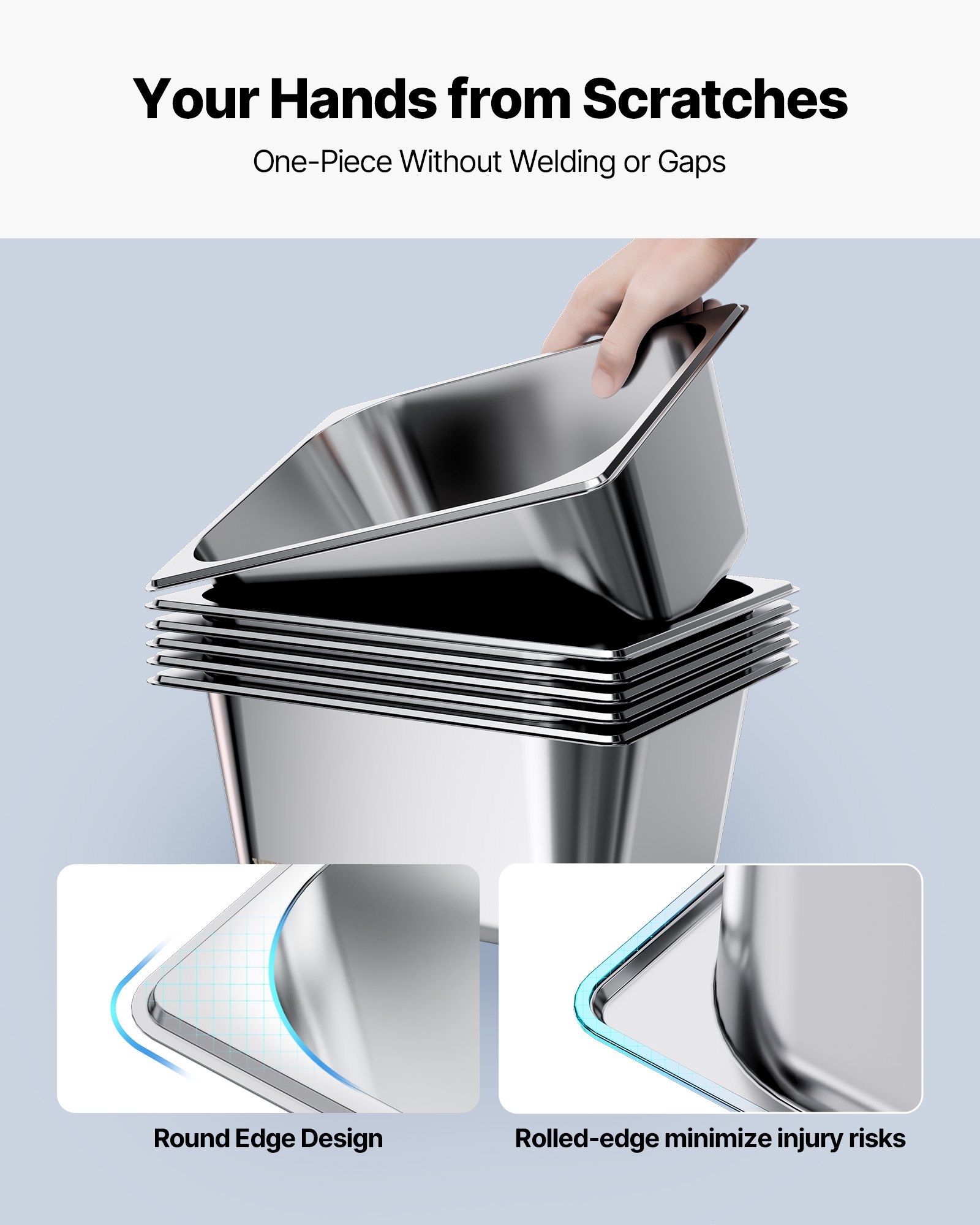 VEVOR Stainless Steam Hotel Pans with Lids, 1/2 Size x 148mm Deep, 9 L Table Steam Pans, Anti Jam Restaurant Supplies Reusable Catering Storage for Home, Party, Restaurant, Hotel, Buffet, 2 Pack