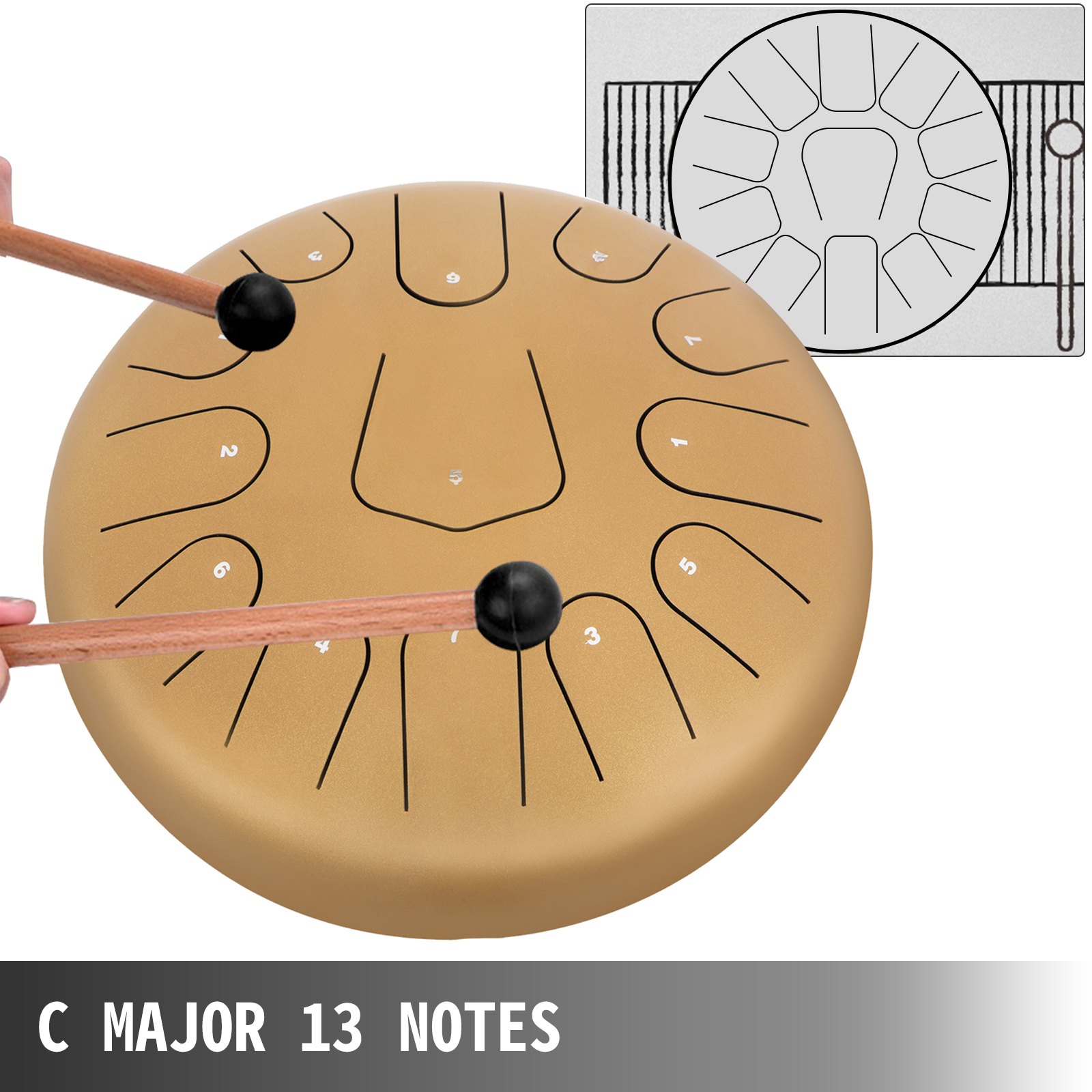 Stahlzungen Trommel Drum Instrument 13 Noten, Pan Drum Instrument 30 Cm