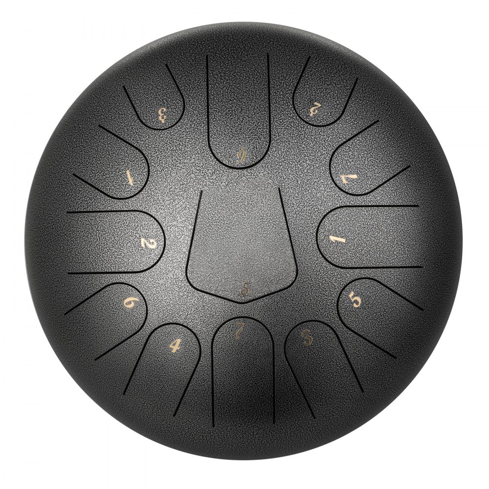 VEVOR Zungentrommel aus Stahl, Hang Drum Instrument 13 Töne, Hang Drum Instrument 30 cm, Percussionsinstrument Pistolenfarbe mit Reisetasche, Musikbuch, Schlägel, Silbrig für Tank Drum Chakra Drum