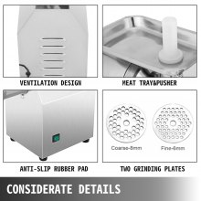 VEVOR Elektrischer Fleischwolf 850 W Hackfleisch Maschine 122 kg pro Stunde Elektrische Wurstmaschine Wurstfüller Edelstahl Wurstmaschine