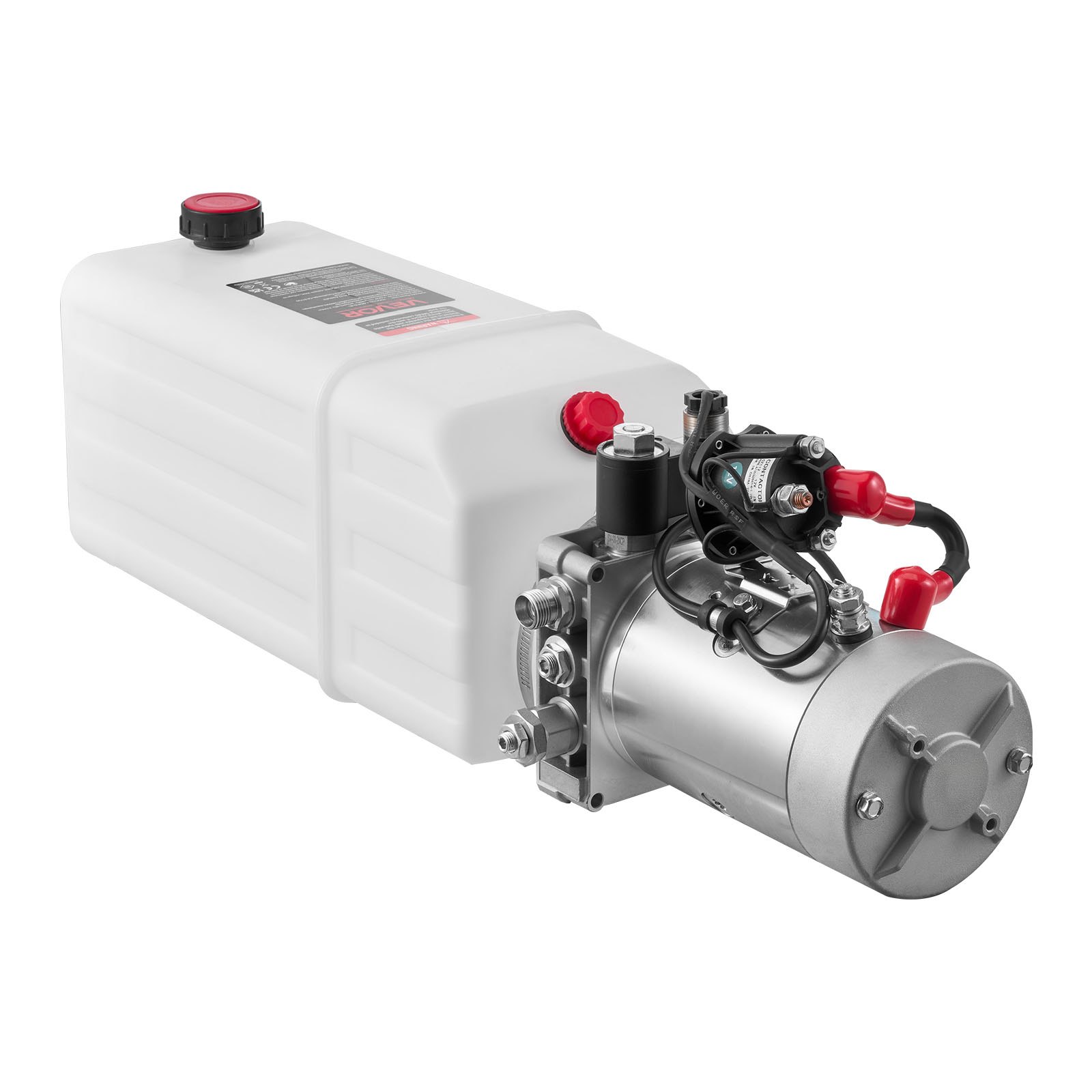 VEVOR 6 Qt Hydraulikaggregat doppeltwirkende Kippanhängerpumpe, maximaler Öffnungsdruck 22 MPa und Fördermenge 3,4 L/min, 12 V DC Hydraulikpumpe mit Metallbehälter für Kippanhänger Weiß