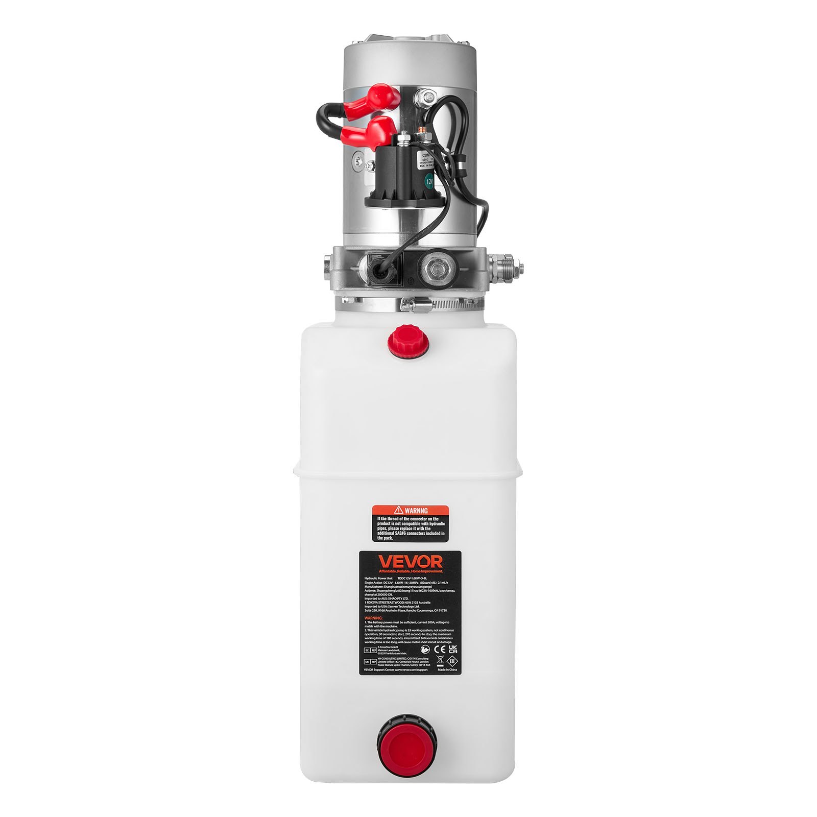 VEVOR 6 Qt Hydraulikaggregat doppeltwirkende Kippanhängerpumpe, maximaler Öffnungsdruck 22 MPa und Fördermenge 3,4 L/min, 12 V DC Hydraulikpumpe mit Metallbehälter für Kippanhänger Weiß