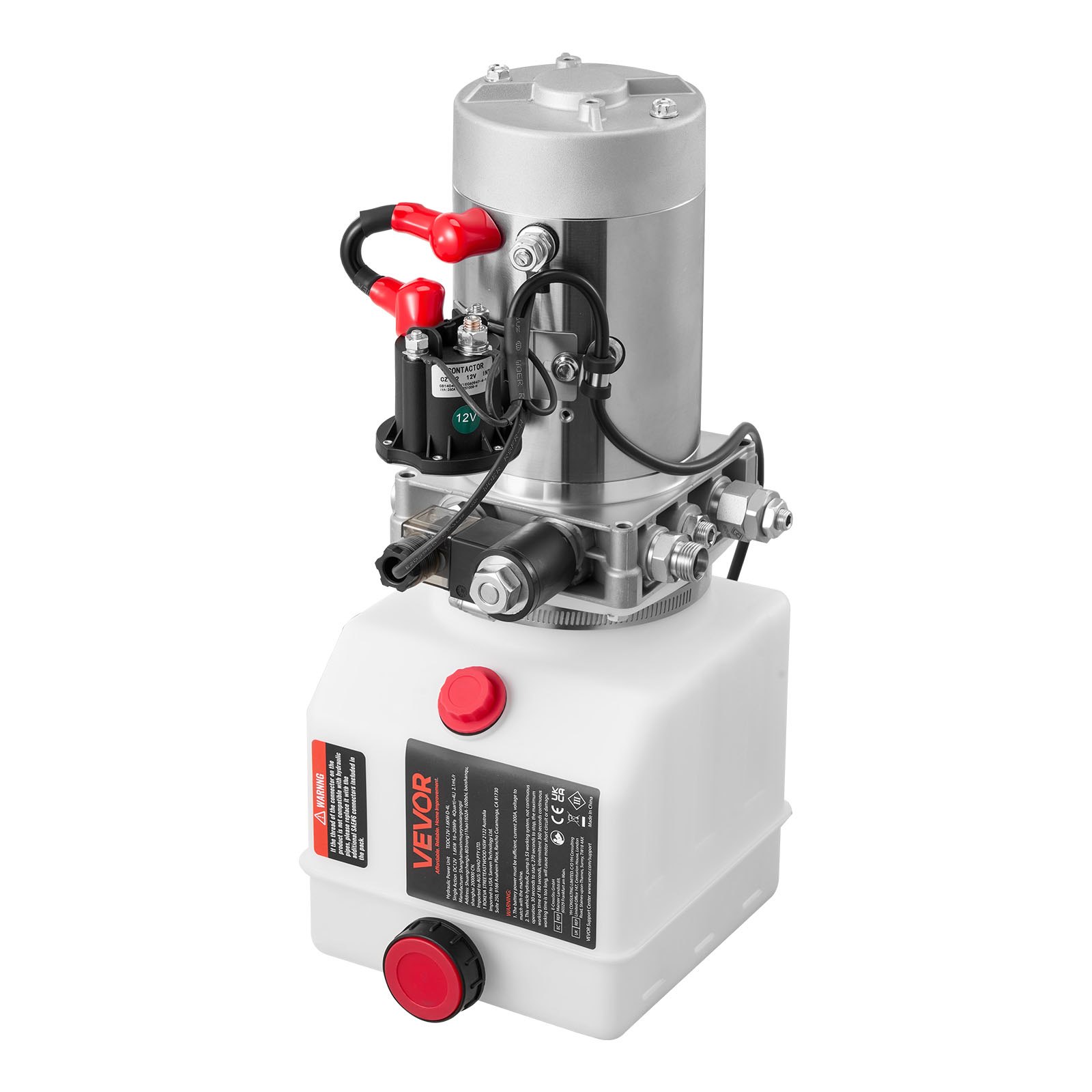 VEVOR 4 Qt Hydraulikaggregat einfachwirkende Kippanhängerpumpe, maximaler Öffnungsdruck 22 MPa und Fördermenge 3,4 L/min, 12 V DC Hydraulikpumpe mit Metallbehälter für Kippanhänger Weiß