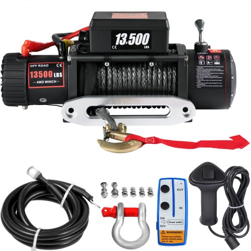 VEVOR 27 m Kabel Elektrische Seilwinde 13500 lb,6123,5 kg elektrische Winde Elektrische Motorwinde 4-Wege Motorwinde, 12V elektrische Seilwinde Funkfernbedienung elektrische Winde mit Zubehör Auto