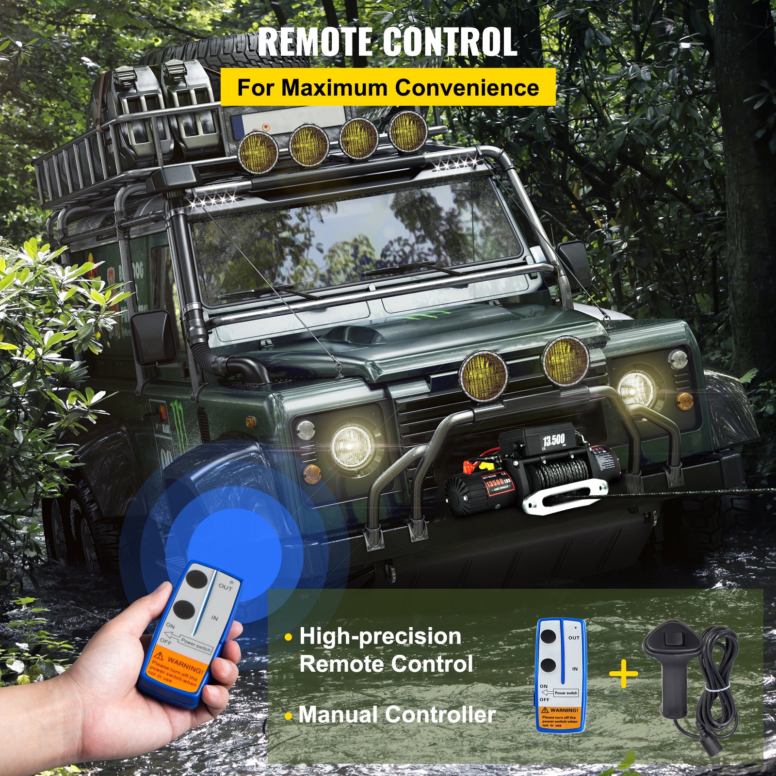 VEVOR 27 m Kabel Elektrische Seilwinde 6123,5 kg elektrische Winde Elektrische Motorwinde 4-Wege Motorwinde, 12V elektrische Seilwinde Funkfernbedienung elektrische Winde mit Zubehör Auto