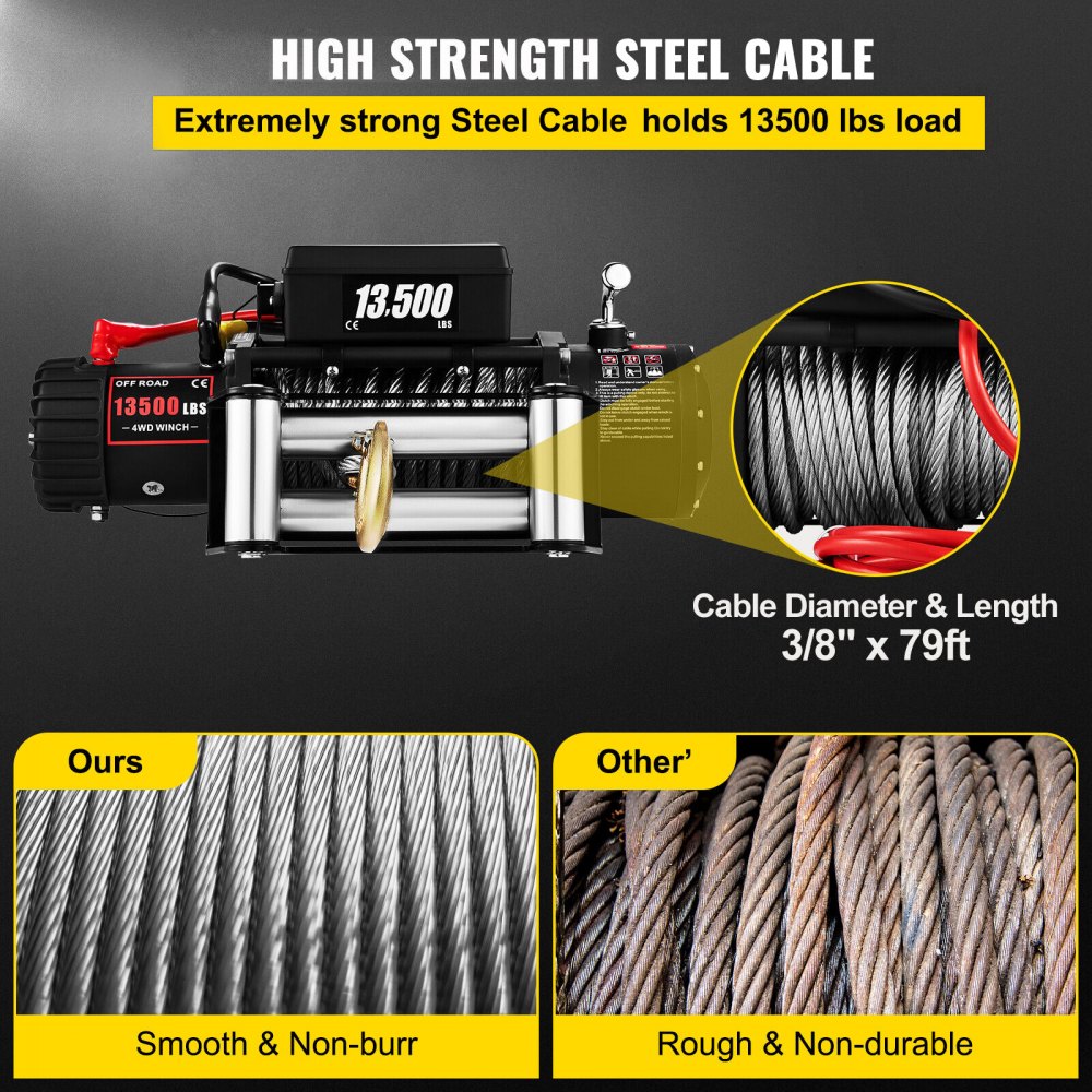 VEVOR 12V Elektrische Seilwinde 6123,5 kg Elektrische Winde Elektrische Motorwinde 52 x 25 x 24 cm Motorwinde