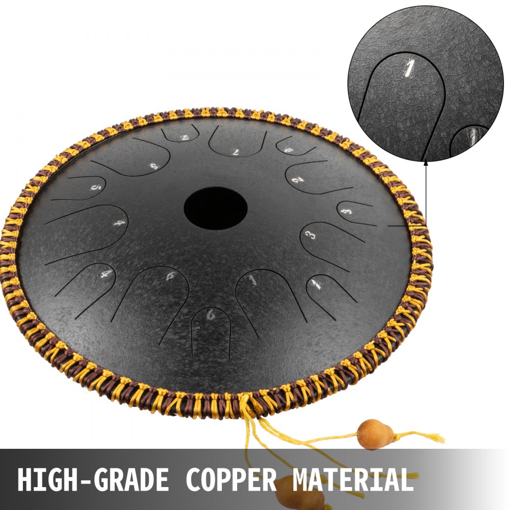 Handpan Stahlzungen Trommel 14" 14 Töne Schlaginstrument Tasche Schlägel Schwarz