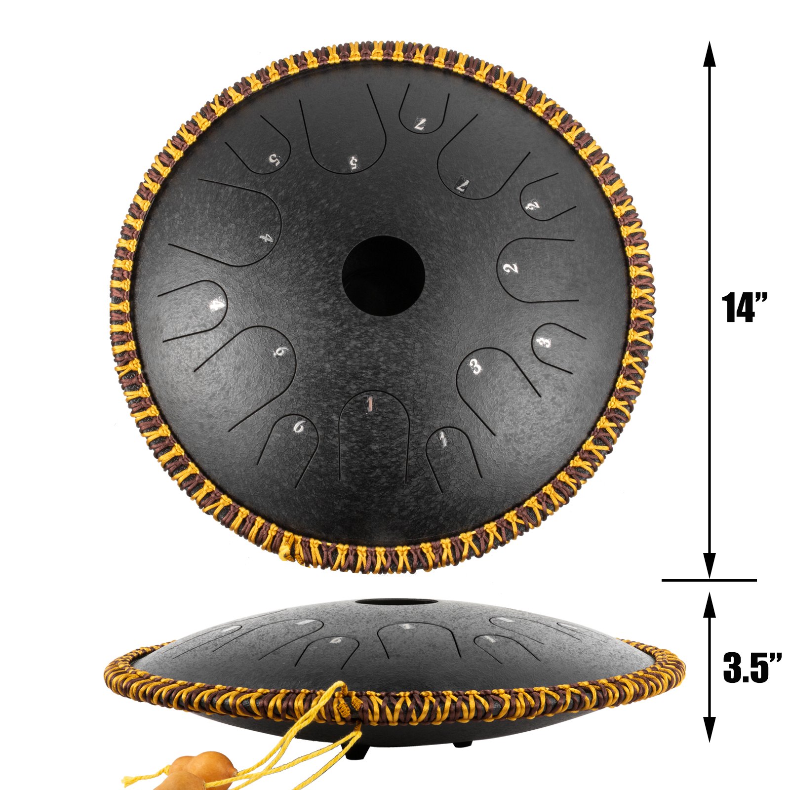 Handpan Stahlzungen Trommel 14" 14 Töne Schlaginstrument Tasche Schlägel Schwarz