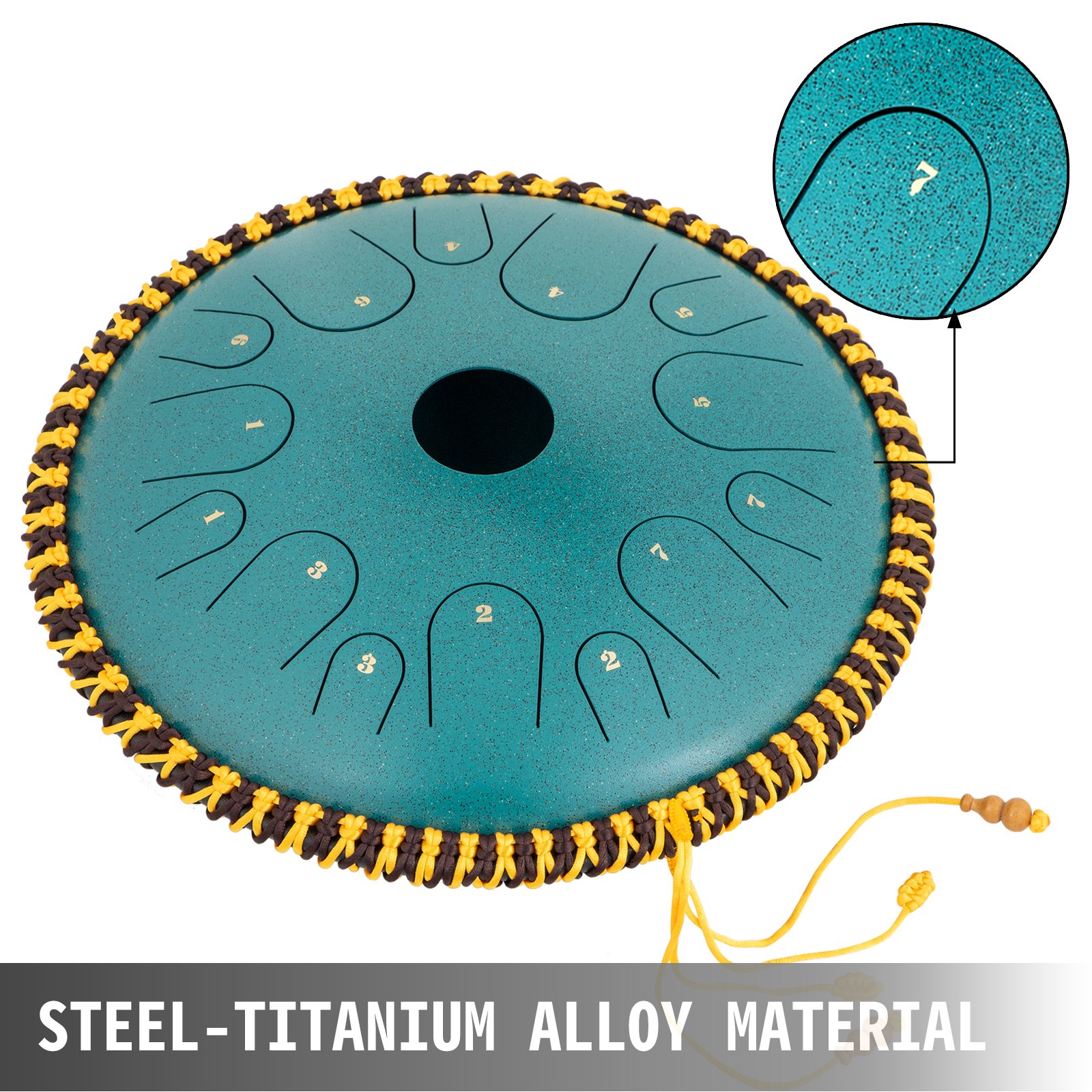 VEVOR Zungentrommel aus Stahl, Hang Drum Instrument 14 Töne, Hang Drum Instrument 36 cm, Percussioninstrument Pistolenfarbe mit Reisetasche, Musikbuch, Schlägel, Mineralgrün Tank Drum Chakra Drum