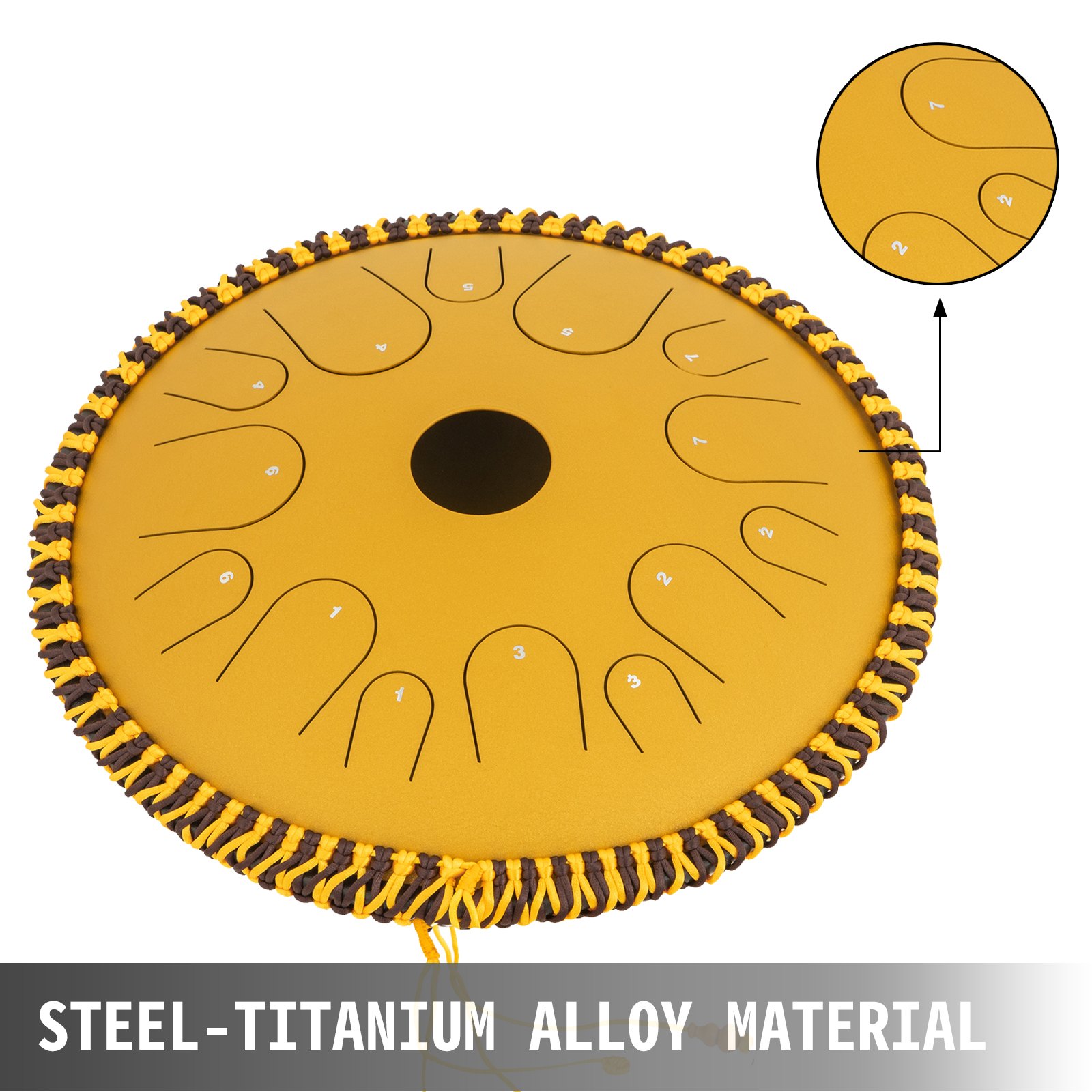 VEVOR Zungentrommel aus Stahl, Hang Drum Instrument 14 Töne, Hang Drum Instrument 36 cm, Percussioninstrument Pistolenfarbe mit Reisetasche, Schlägel, Golden Marineblau Tank Drum Chakra Drum