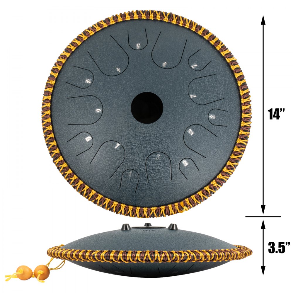 VEVOR Zungentrommel aus Stahl, Hang Drum Instrument 14 Töne, Hang Drum Instrument 36 cm, Percussioninstrument Pistolenfarbe mit Reisetasche, Musikbuch, Schlägel, Marineblau Tank Drum Chakra Drum