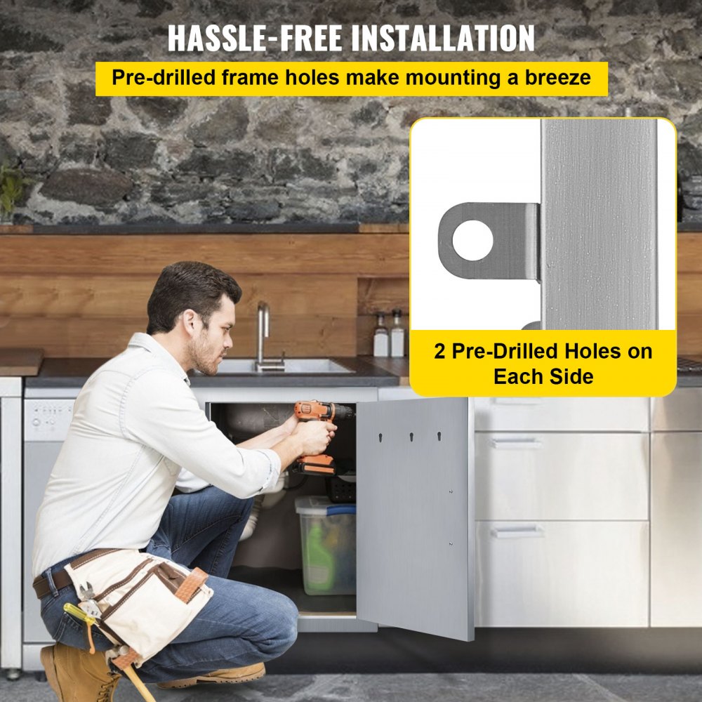 VEVOR BBQ Türen 35x50cm Schranktüren Kamintür vertikal mit 1 Inspektionstür Putztür Edelstahl für Außenküche Badezimmer