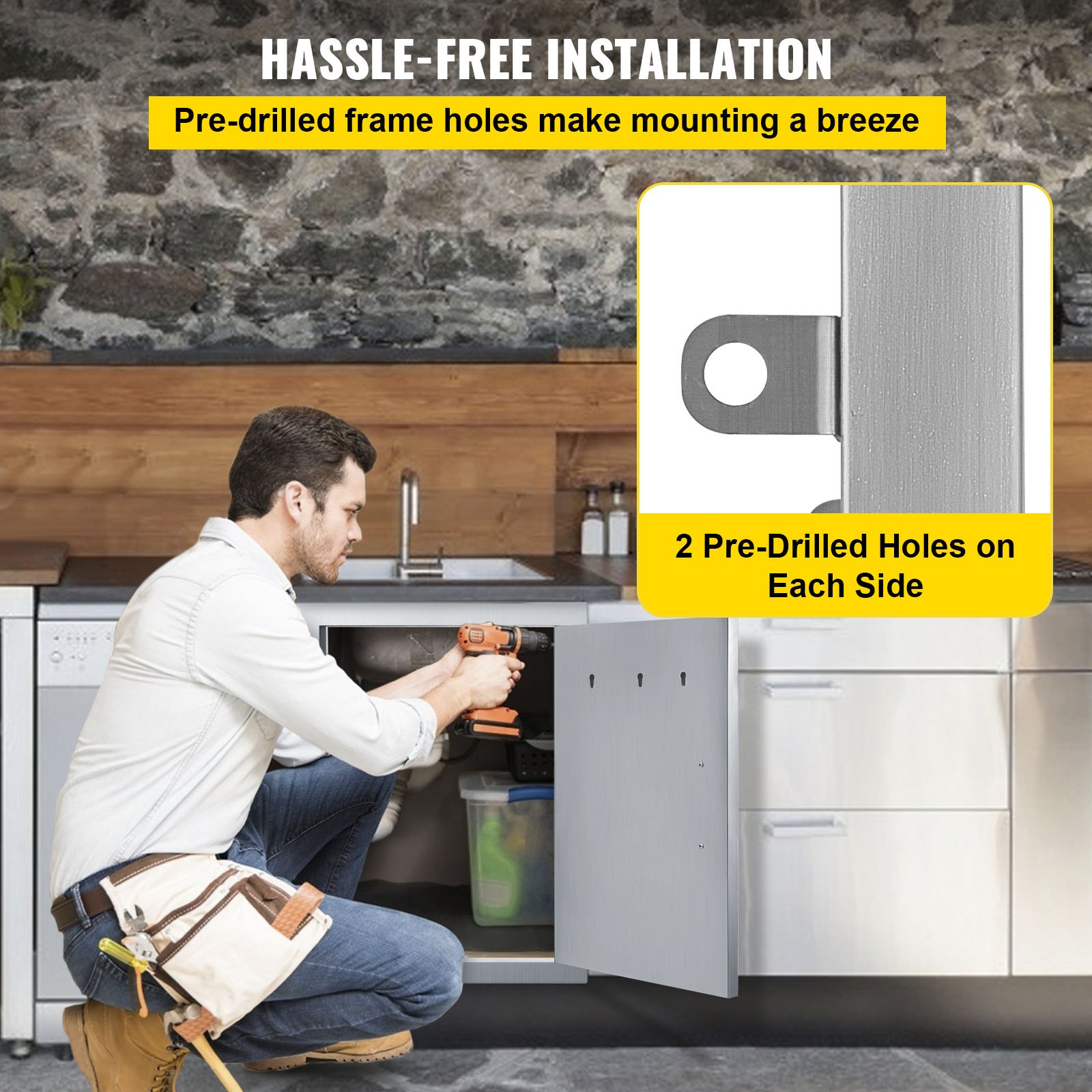 VEVOR BBQ Türen 35x50cm Schranktüren Kamintür vertikal mit 1 Inspektionstür Putztür Edelstahl für Außenküche Badezimmer