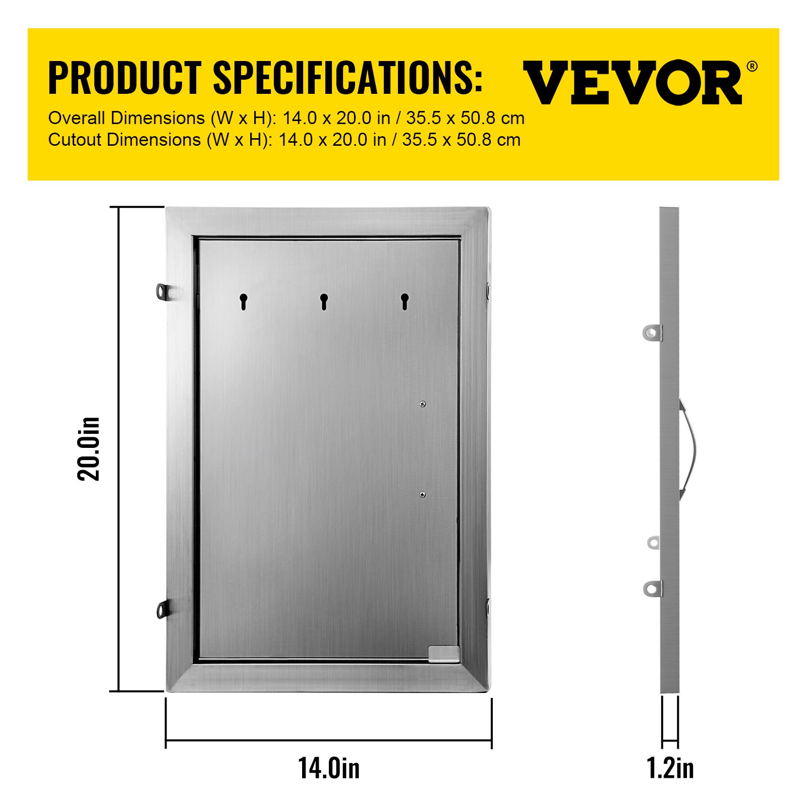 VEVOR BBQ Türen 35x50cm Schranktüren Kamintür vertikal mit 1 Inspektionstür Putztür Edelstahl für Außenküche Badezimmer
