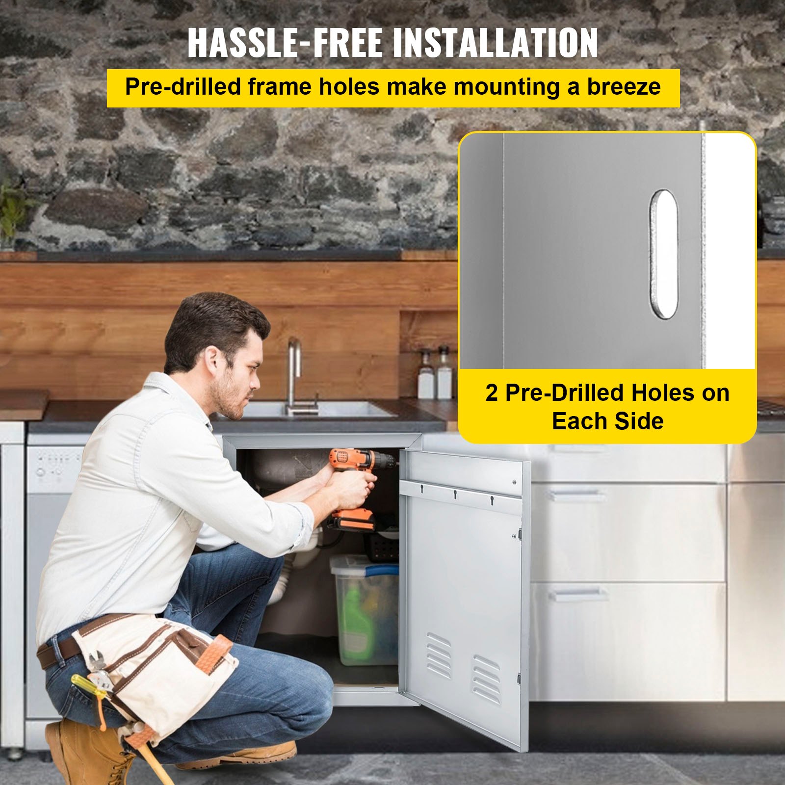 VEVOR 35,5 x 50,8 cm Kamintür Vertikal Grill Insel Tür mit 1 Edelstahl Inspektionstür Eintürige Putztür Inspektionstür Grill Tür mit Entlüftung