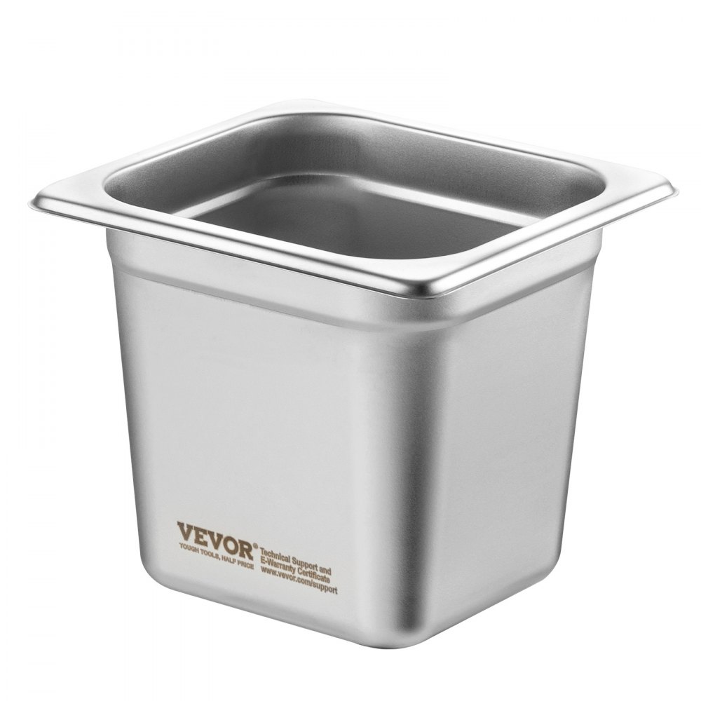 VEVOR Gastronormbehälter, Edelstahl Behälter 6 Stk. 1/6 Größe 178 x 168 x 160 mm Speisebehälter, kommerzieller Dampfpfanne Warmhaltebehälter für Speisen, Torten, Hotelpfanne Tisch Food Pan Buffet