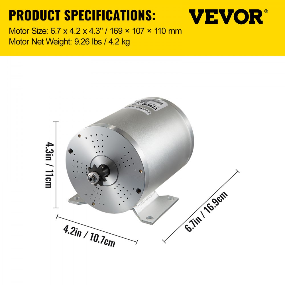 VEVO Bürstenloser Motor Set 48V, Elektro Bürstenloser Kontroller Motor 1800W, Elektrischer Bürstenloser Gleichstrommotor, Bürstenloser Elektromotor, Brushless Electric Motor