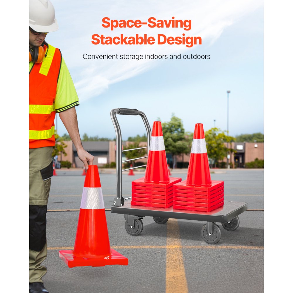 VEVOR 12er-Pack 45,7 cm Verkehrskegel, Sicherheits-Straßenparkkegel mit PVC-Basis, Orangefarbene Verkehrskegel, Gefährliche Baukegel für das Parken im Hausverkehr