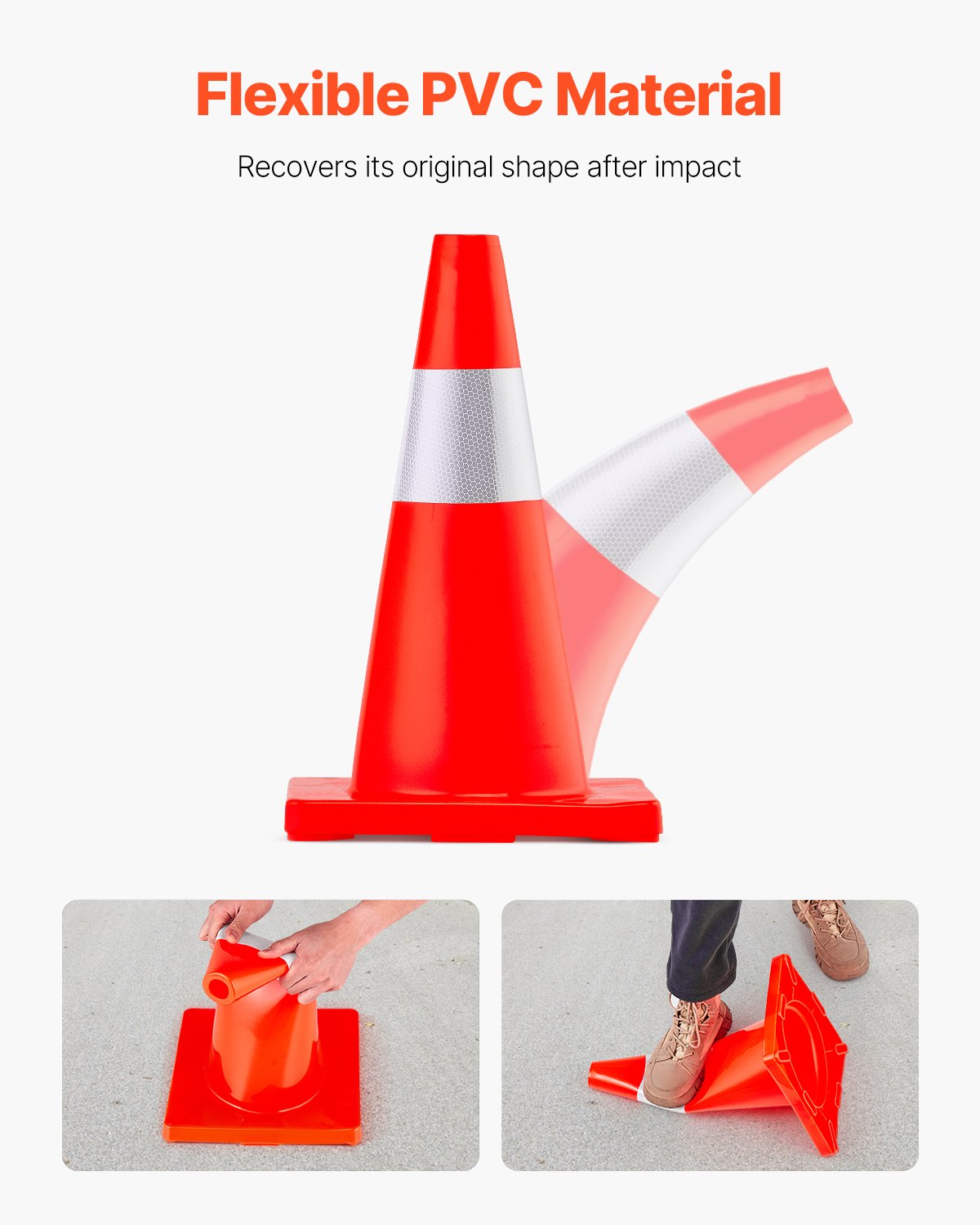 VEVOR 12er-Pack 45,7 cm Verkehrskegel, Sicherheits-Straßenparkkegel mit PVC-Basis, Orangefarbene Verkehrskegel, Gefährliche Baukegel für das Parken im Hausverkehr