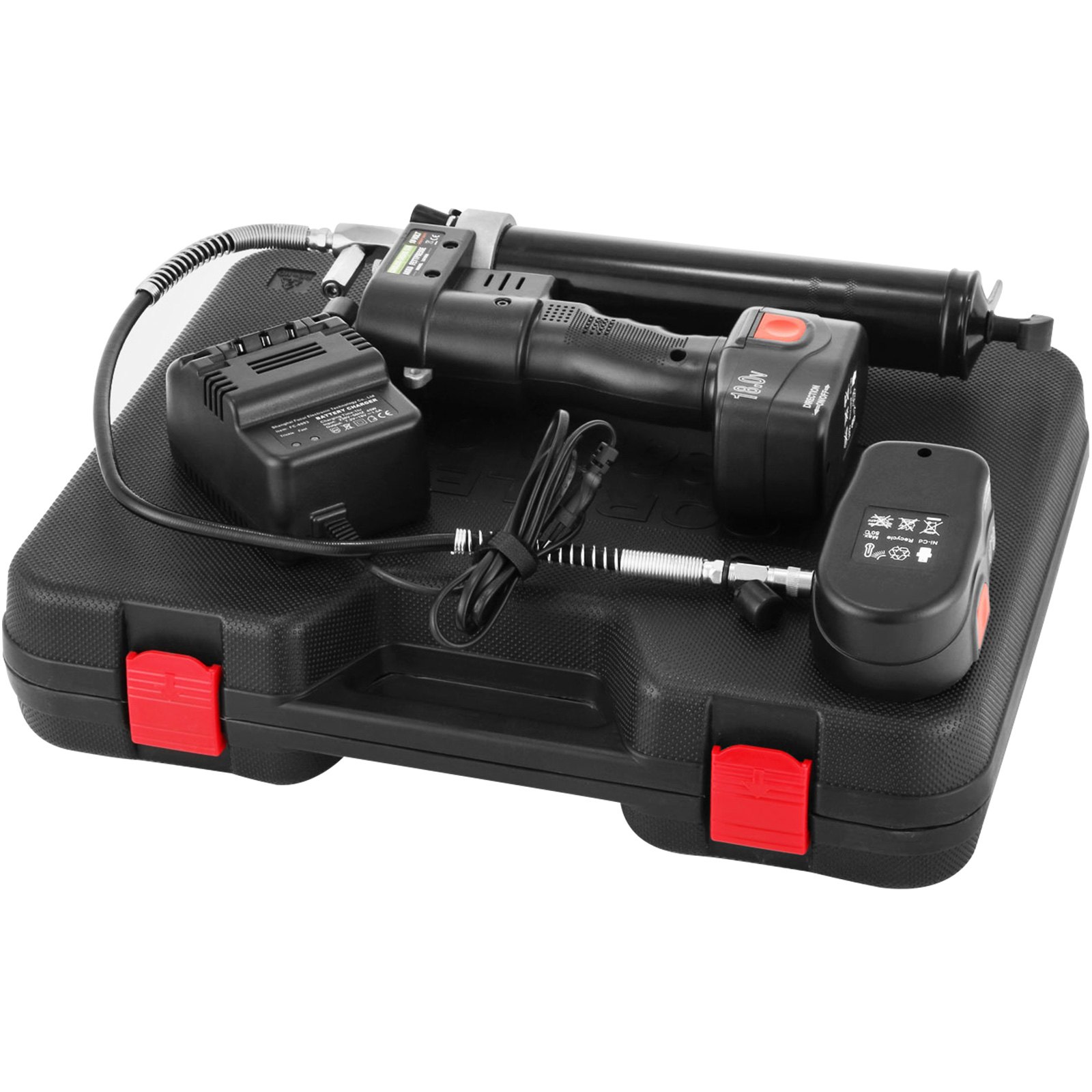 VEVOR 18V Akku-Fettpresse inkl 4.0Ah +2 Akku, Ladegerät und Tasche Universal Grease Gun