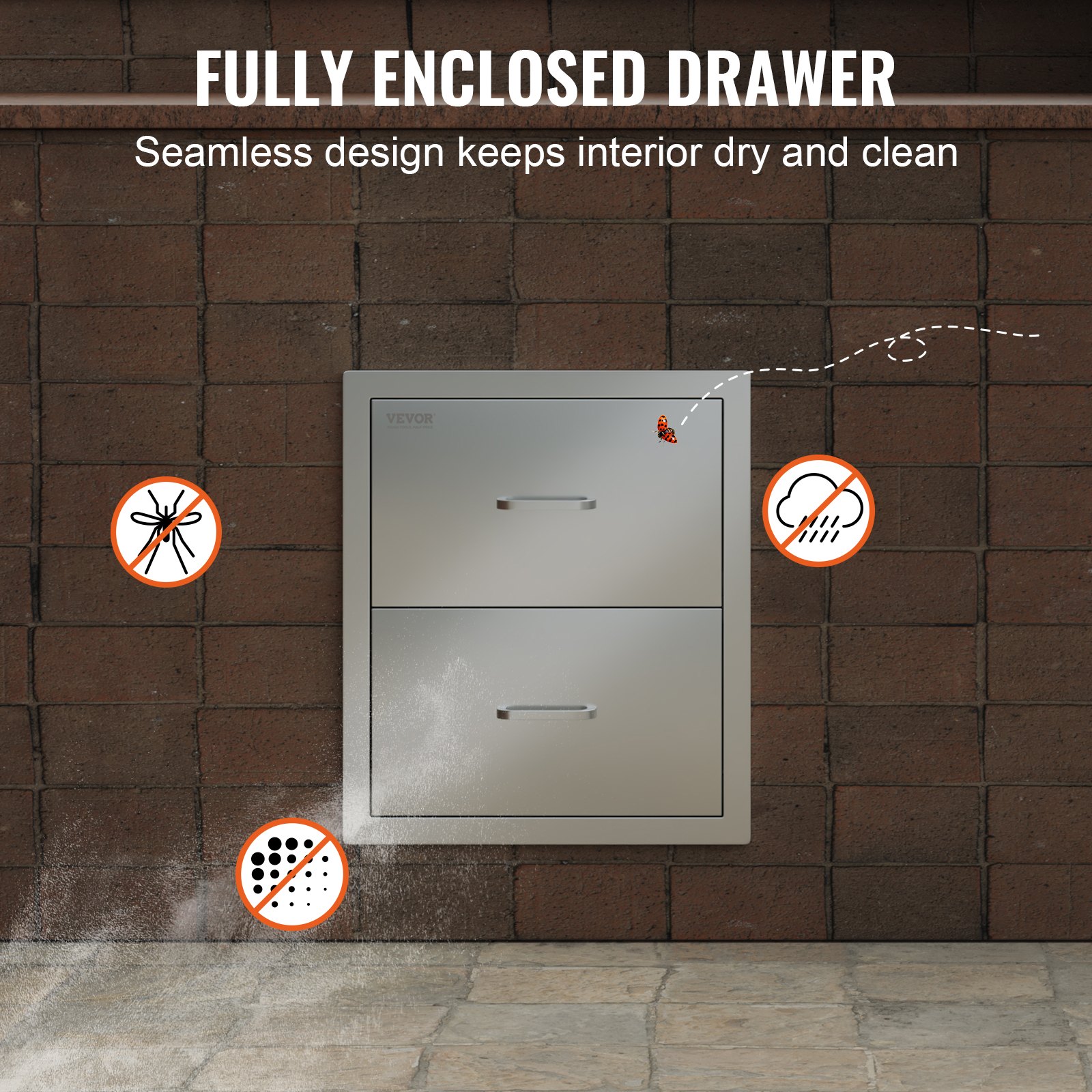 VEVOR Outdoor-Küchenschubladen flächenbündig montierte Doppel-Grillschubladen aus Edelstahl mit Griff, Grillinselschubladen für Außenküchen oder Terrassen-Grillstationen 451 x 514 x 310 mm