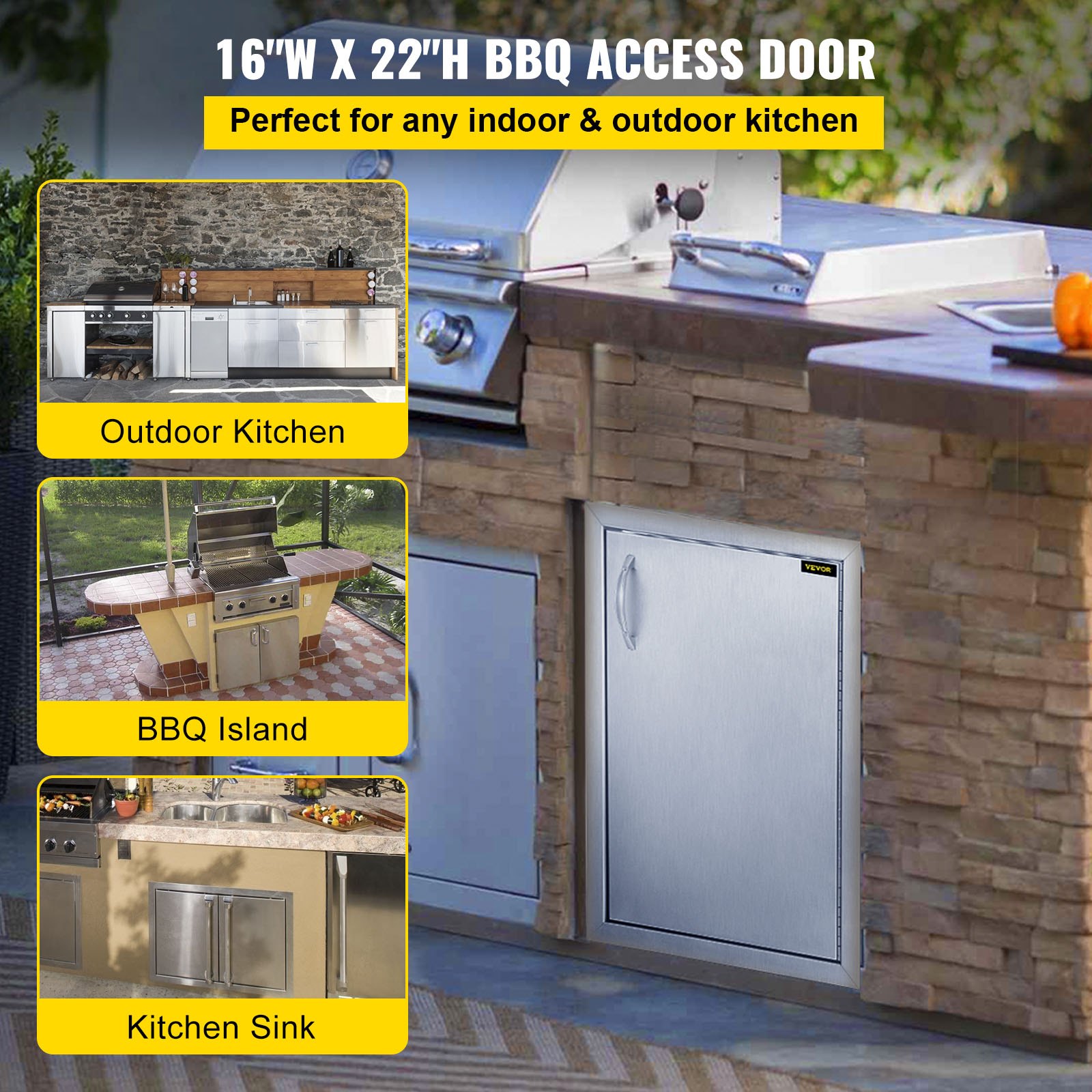 VEVOR 45x60 cm Kamintür Vertikal BBQ Island Tür mit 1 Edelstahl Inspektionstür Eintürige Putztür Inspection Door BBQ Tür