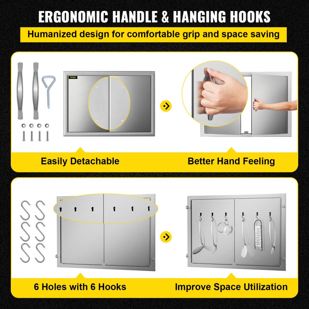 VEVOR Kamintür 48x71cm Putztür Doppelschicht Edelstahl BBQ Tür mit Griff