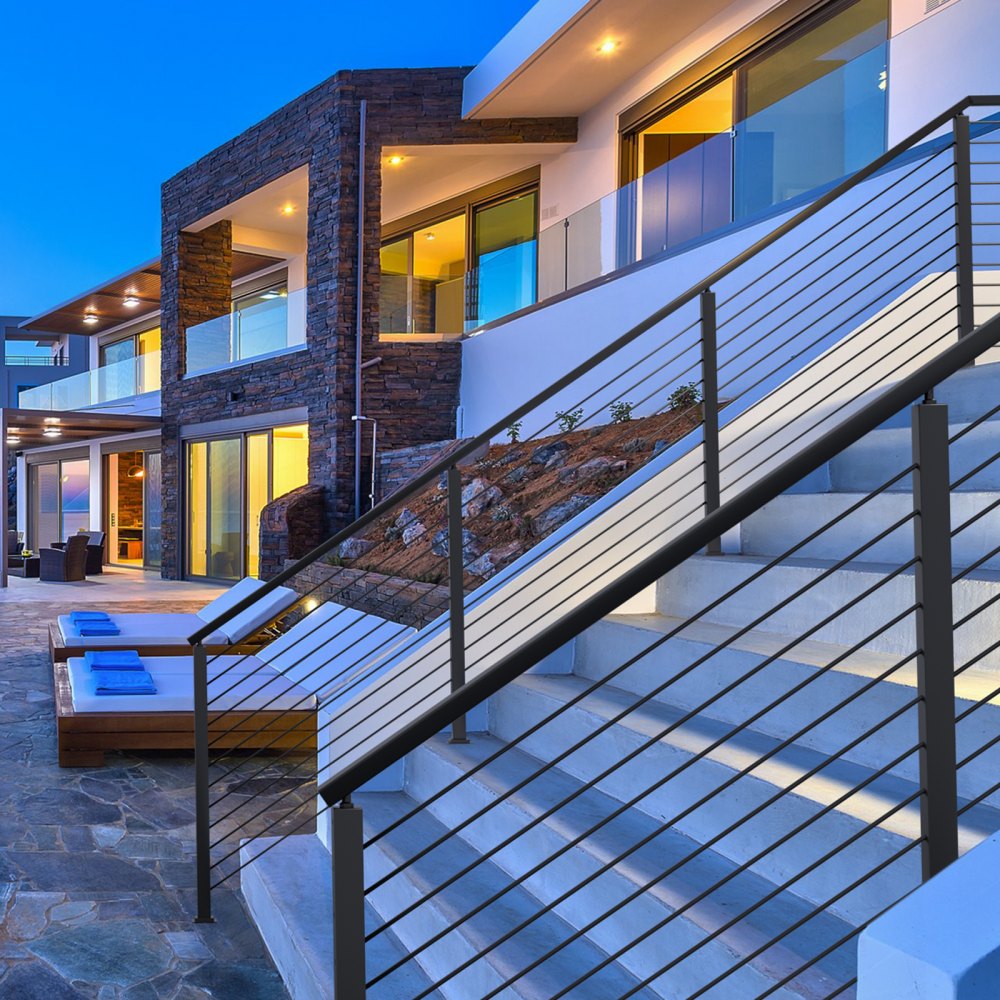 VEVOR Kabelgeländerpfosten, 91,4x5,1x5,1 cm, Stahl, 30° abgewinkeltes Loch, 10 vorgebohrte Löcher, SUS304 Edelstahl-Geländerpfosten mit gebogener Halterung, 1er-Pack, schwarz, 1JZLGZ91455HV8GHUV0