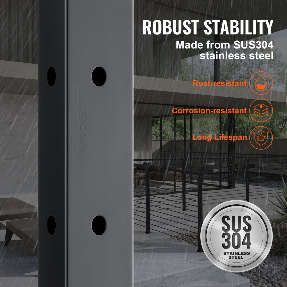 VEVOR Kabelgeländerpfosten, 106,68x2,54x5,08 cm L-förmiger Eckgeländerpfosten, 12 vorgebohrte Löcher, SUS304 Edelstahl Geländerpfosten mit gebogener Halterung, 1er-Pack, 1JZLGZHS1067CSWRBV0