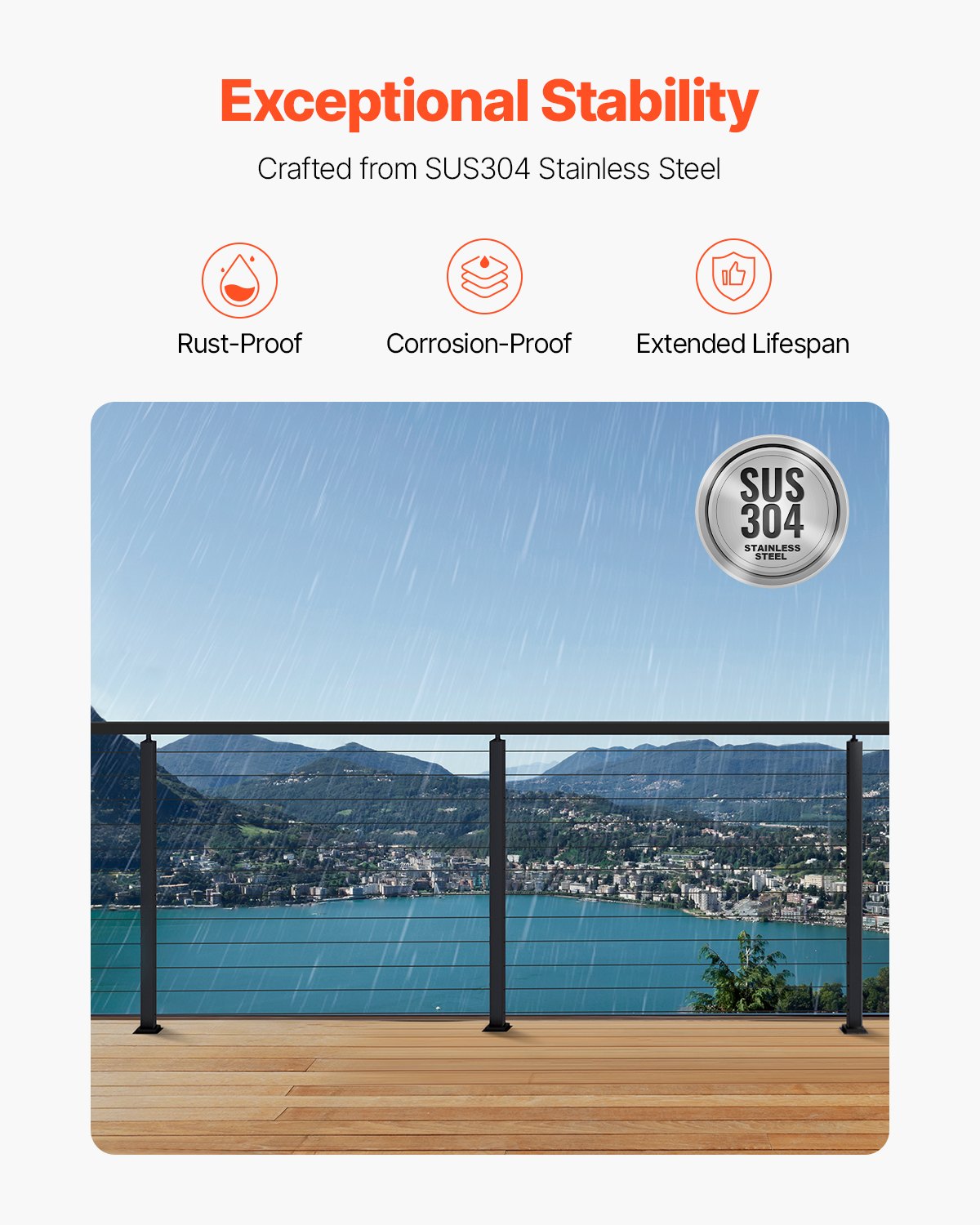 VEVOR Kabel-Treppengeländerpfosten, 106,7x2,5x5 cm Geländerpfosten, ebener Treppengeländerpfosten, 1 Packung, vorgebohrte Pfosten mit Montagehalterung, Schwarz, 1JZLGZXHS1063GGTD001V0