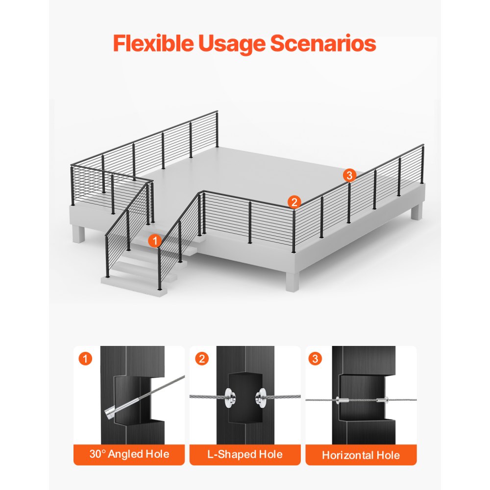 VEVOR Kabelgeländerpfosten, 1067x50,8x50,8 mm, Kabel-Treppengeländerpfosten mit 30° vorgebohrten Löchern, SUS304 Edelstahl, für Handlauf, Balustraden, Schwarz, 1JZLGZXHS106W3XAA001V0