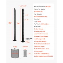 VEVOR Kabelgeländerpfosten 91,4x3x5cm L-Löcher Schwarz 1JZLGZXHS914IVCFL001V0