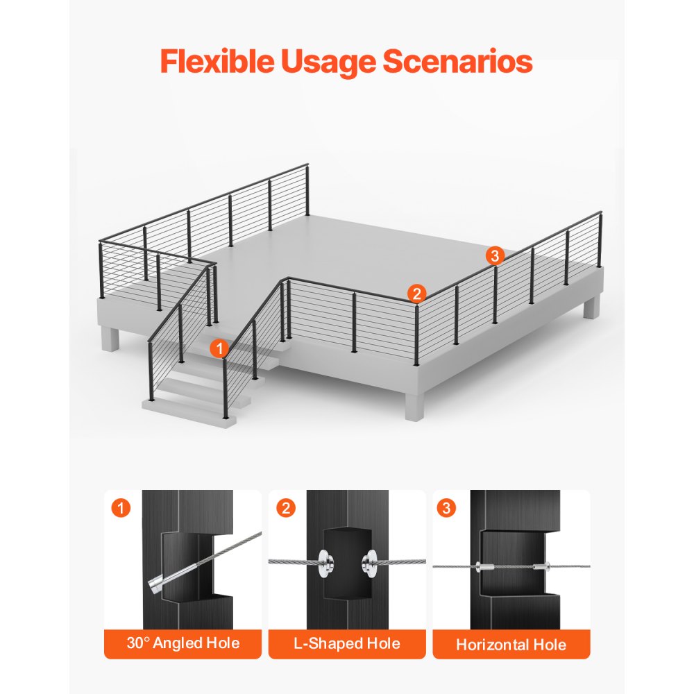 VEVOR Cable Railing Post, 36x2x2 Inch Corner Railing Post, with L-Shaped Pre-Drilled Holes, Stainless Steel Cable Rail Post with Horizontal and Curved Bracket, 1-Pack, Black, 1JZLGZXHS914ZPBNY001V0